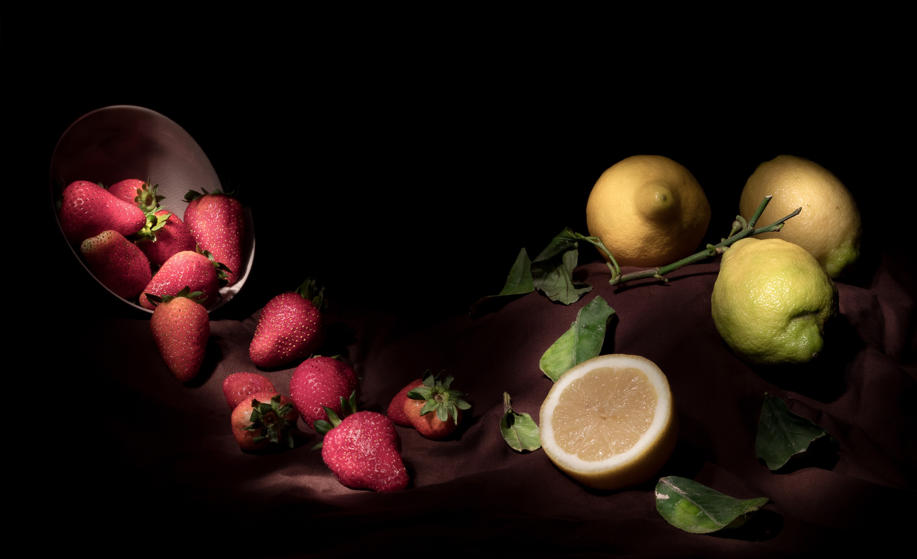 Strawberries and lemons on a dark background HD Wallpaper