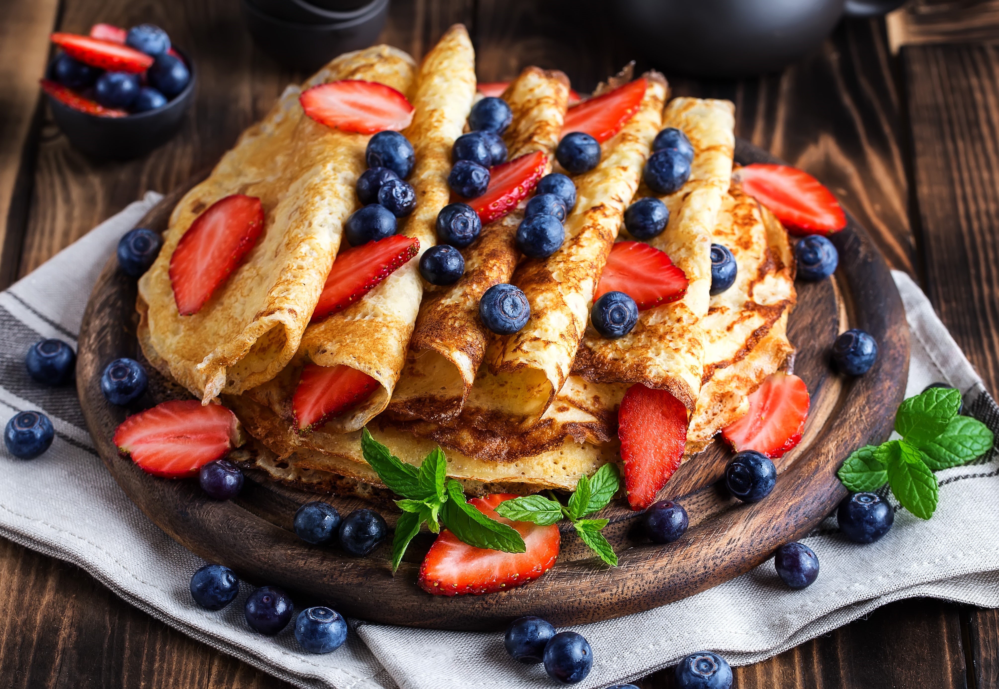 Pancakes with Blueberries and Strawberries HD Wallpaper