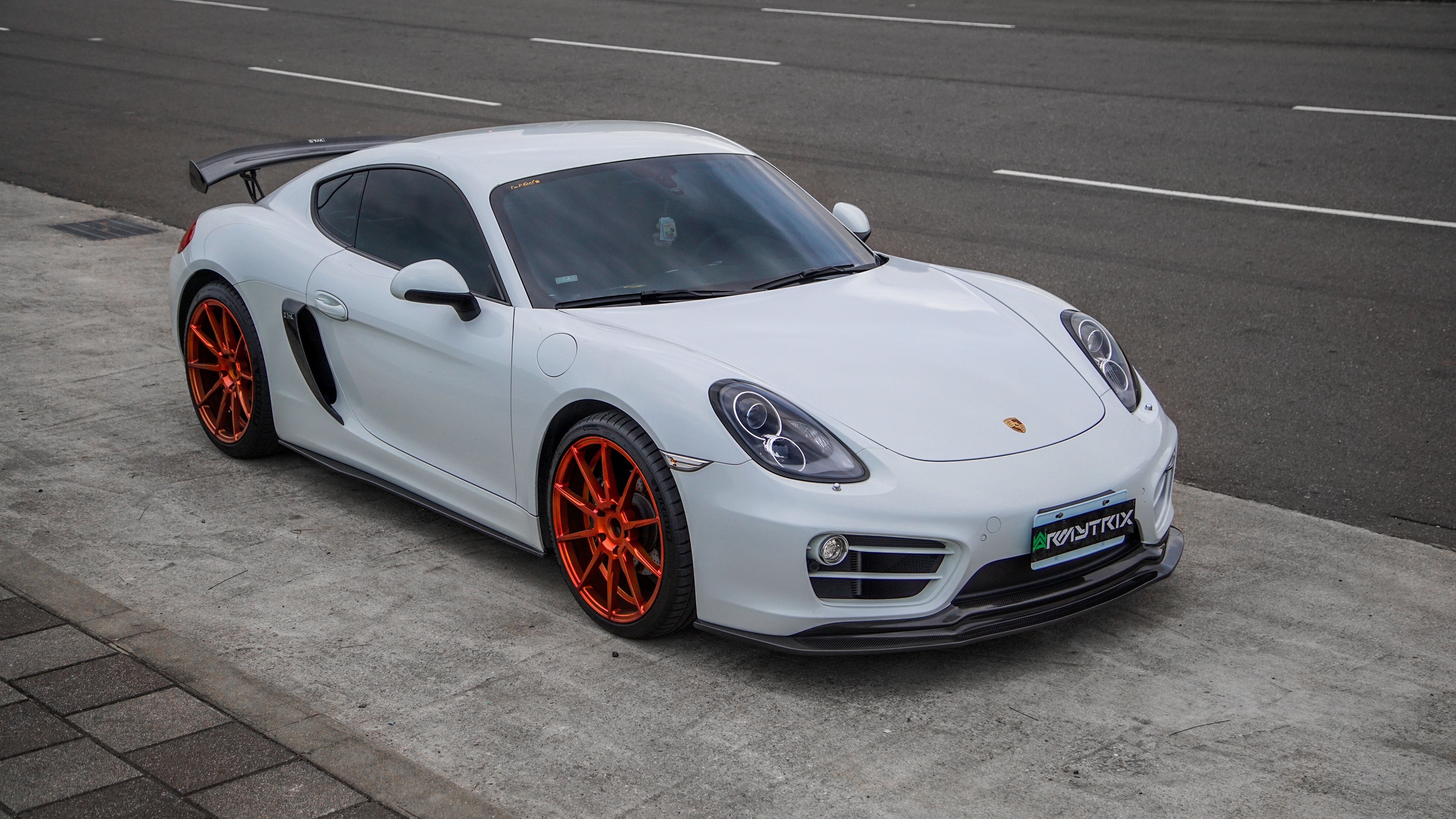 White Porsche Cayman 981 with Armytrix Exhaust HD Wallpaper