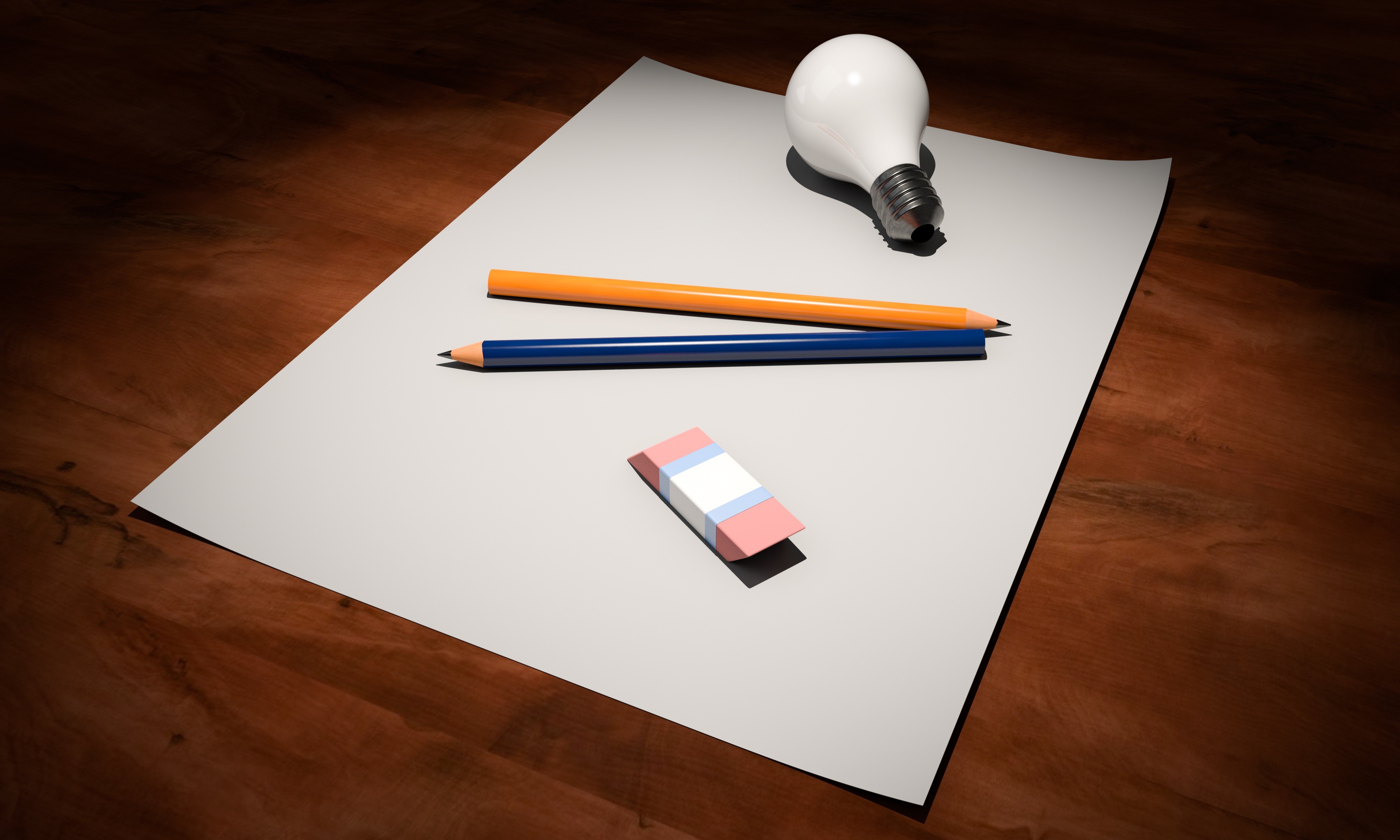 Sheet of paper with light bulb and pencils HD Wallpaper