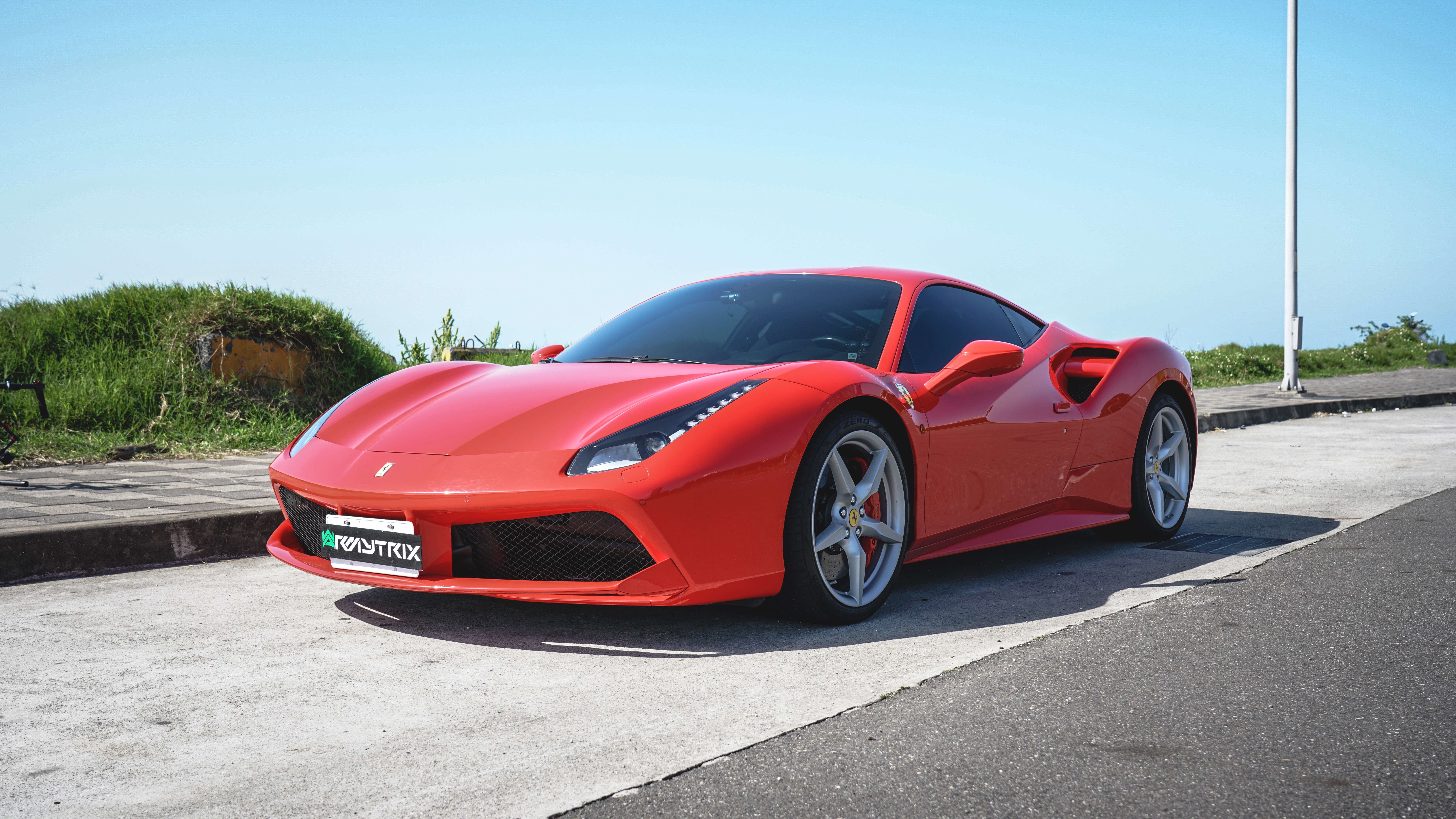 Red Ferrari 488 with Armytrix Exhaust HD Wallpaper
