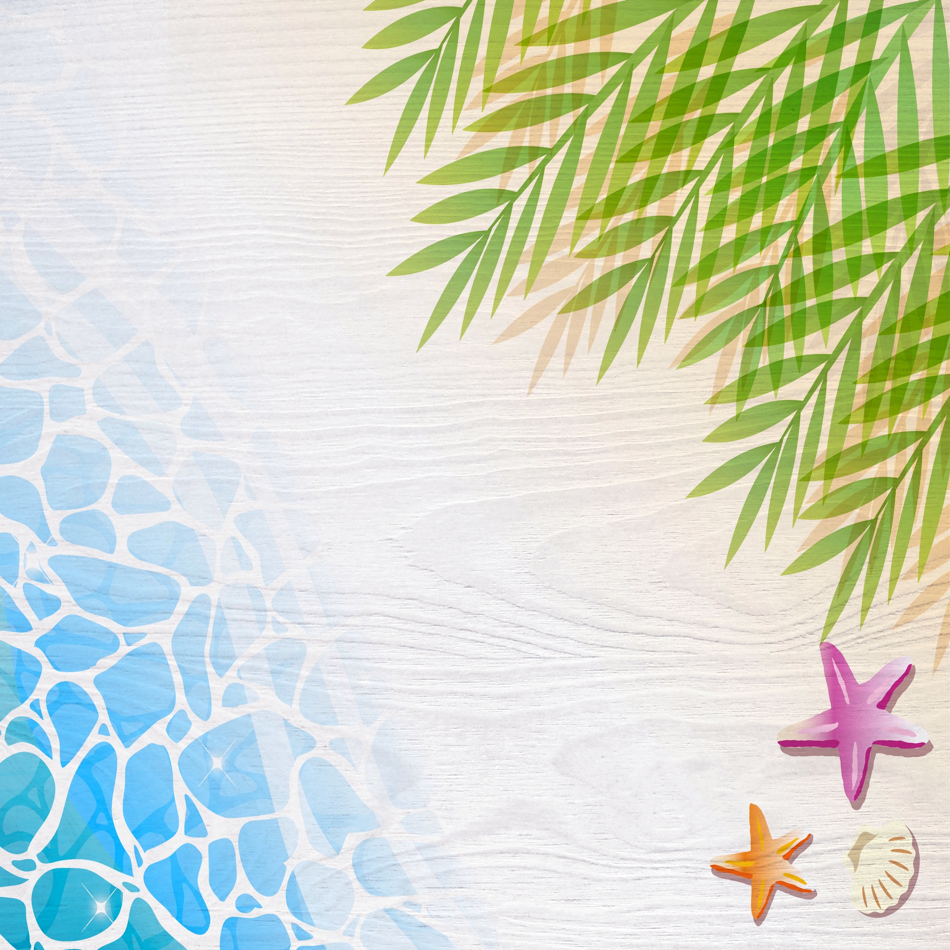 Summer Beach Scene with Palm Leaves and Starfish HD Wallpaper