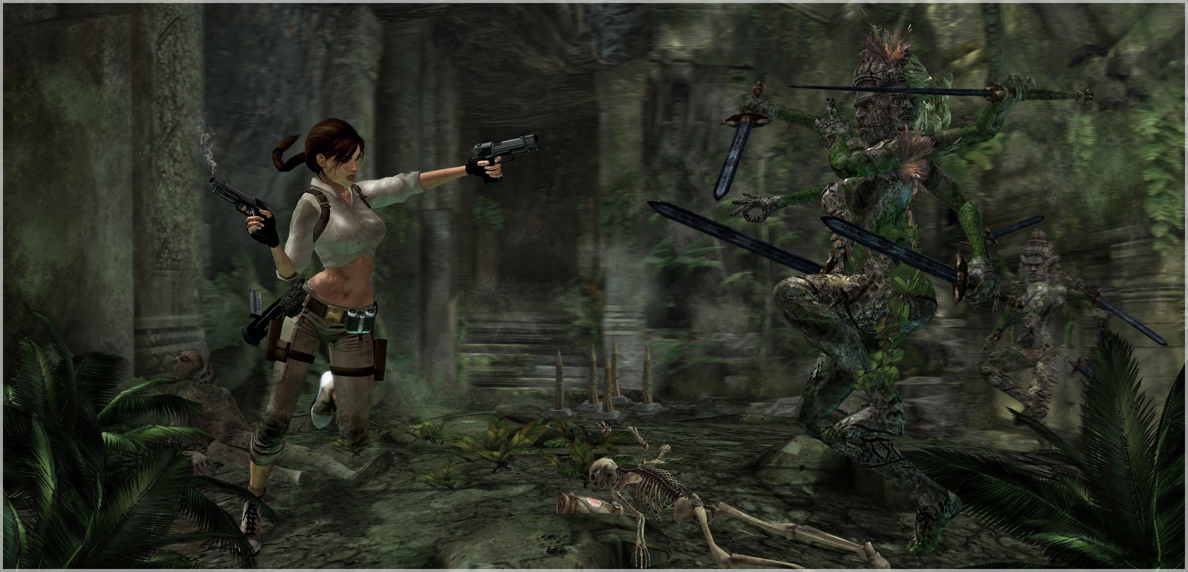 4K Lara Croft from Tomb Raider Anniversary with Pistols and Swords HD Wallpaper