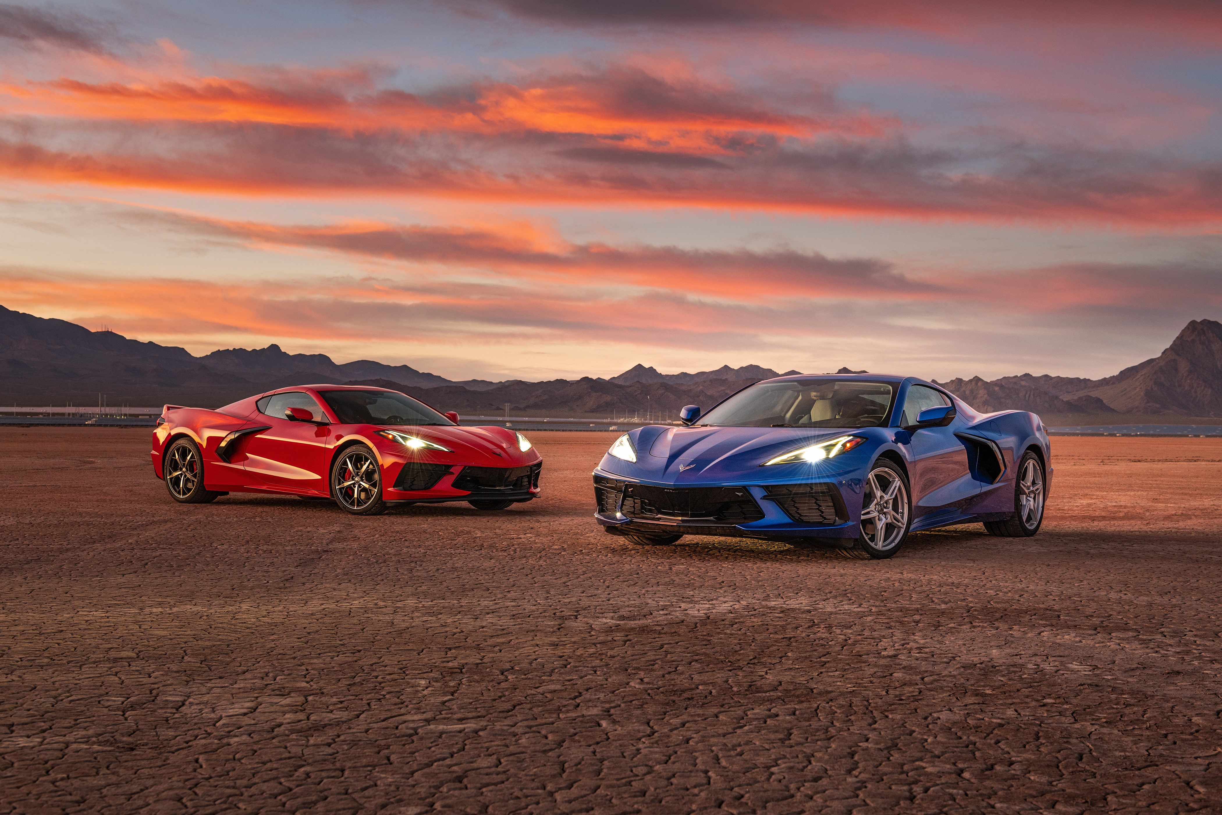 Two Chevrolet Corvettes at Sunset HD Wallpaper