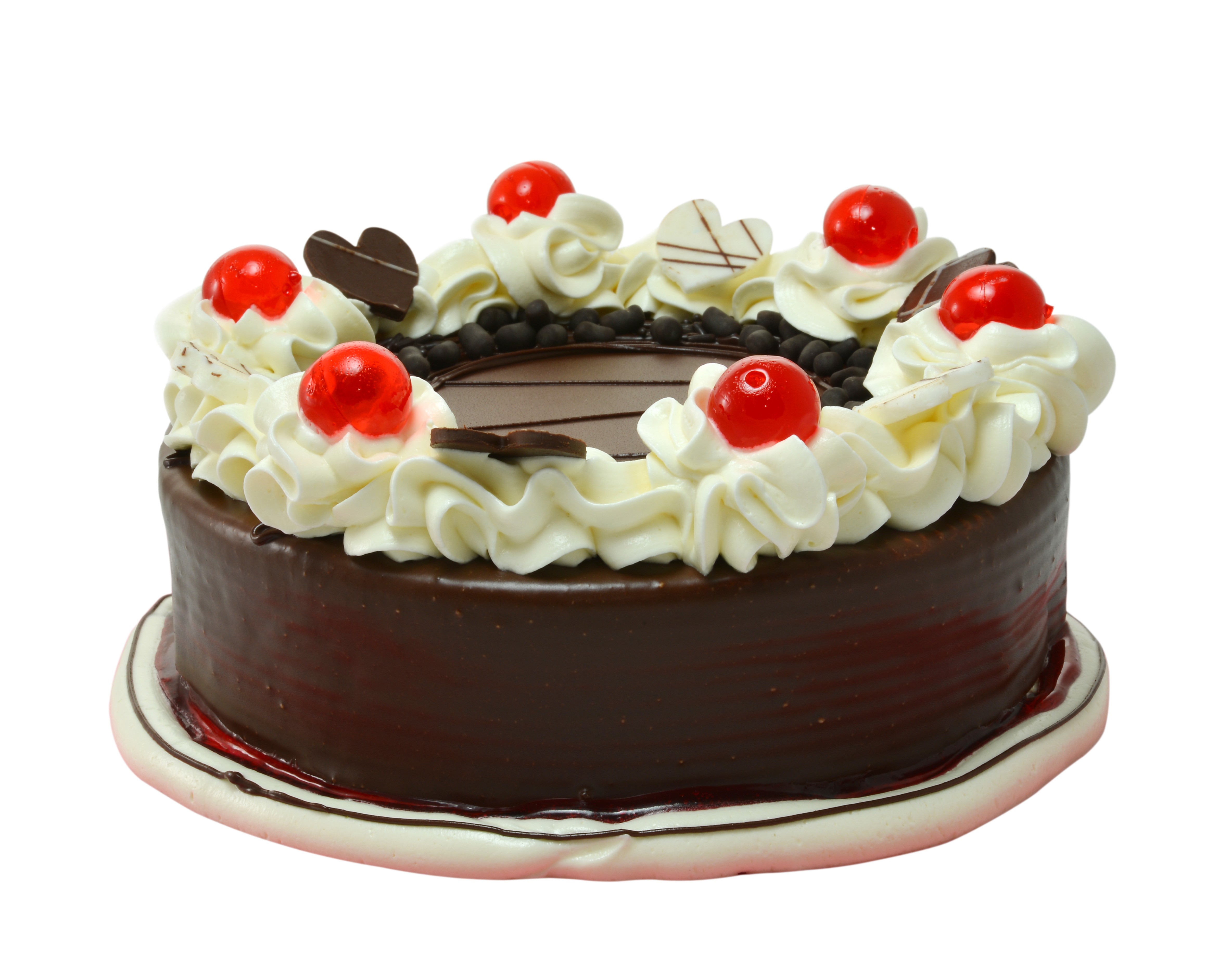 Chocolate cake with whipped cream and cherries HD Wallpaper