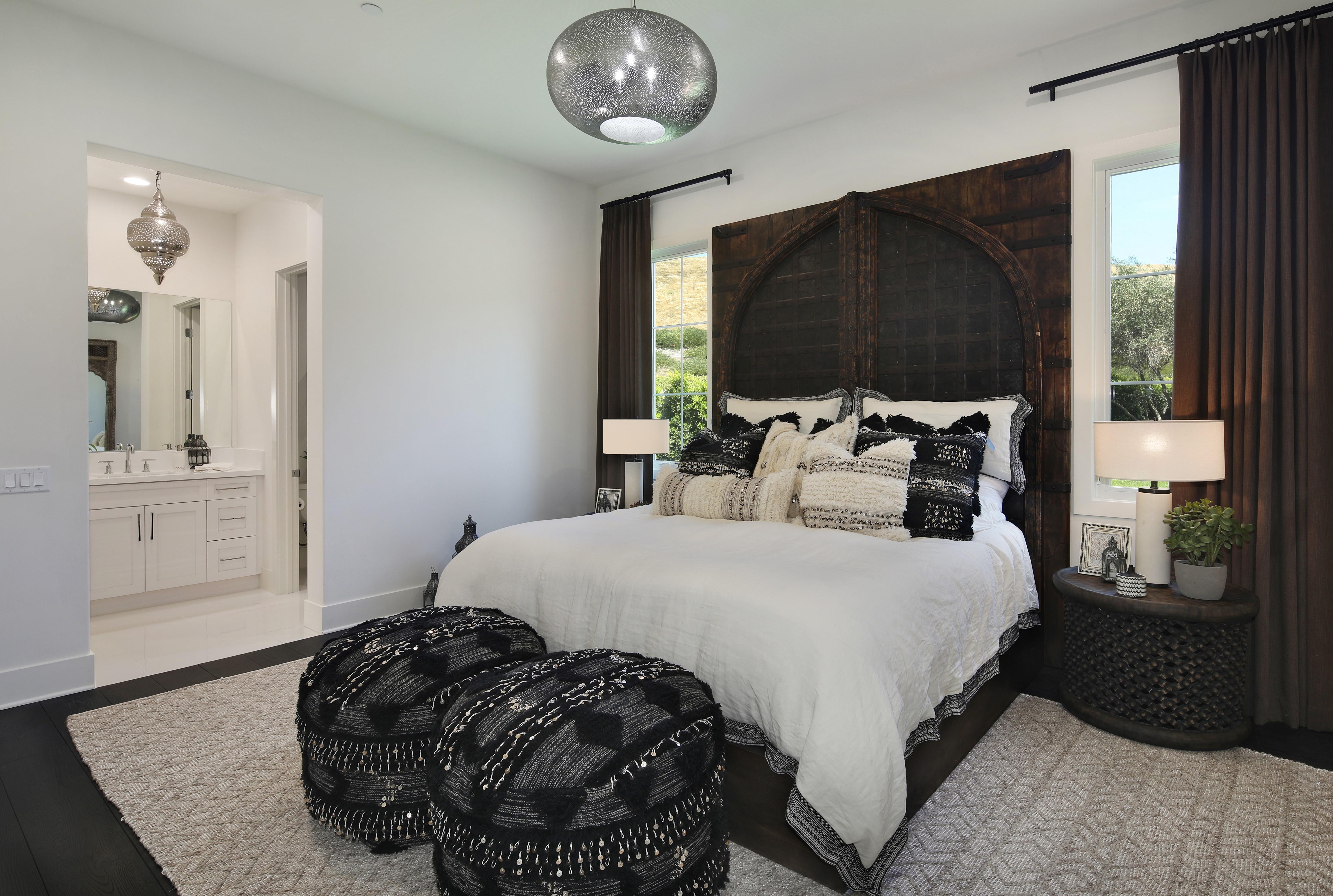 Bedroom Interior Design with Bed and Ottoman HD Wallpaper