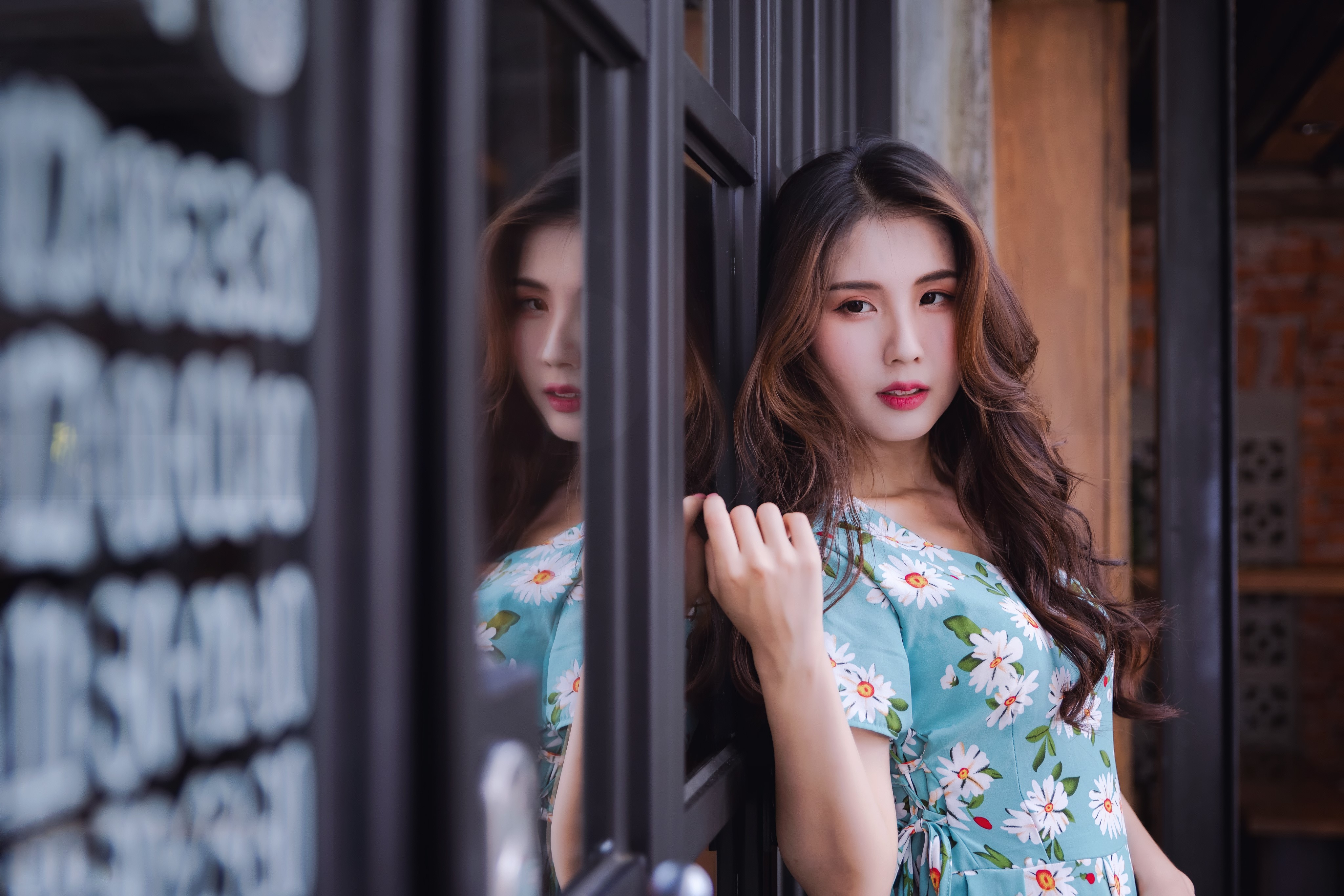 4K Portrait of Asian Woman in Floral Dress HD Wallpaper