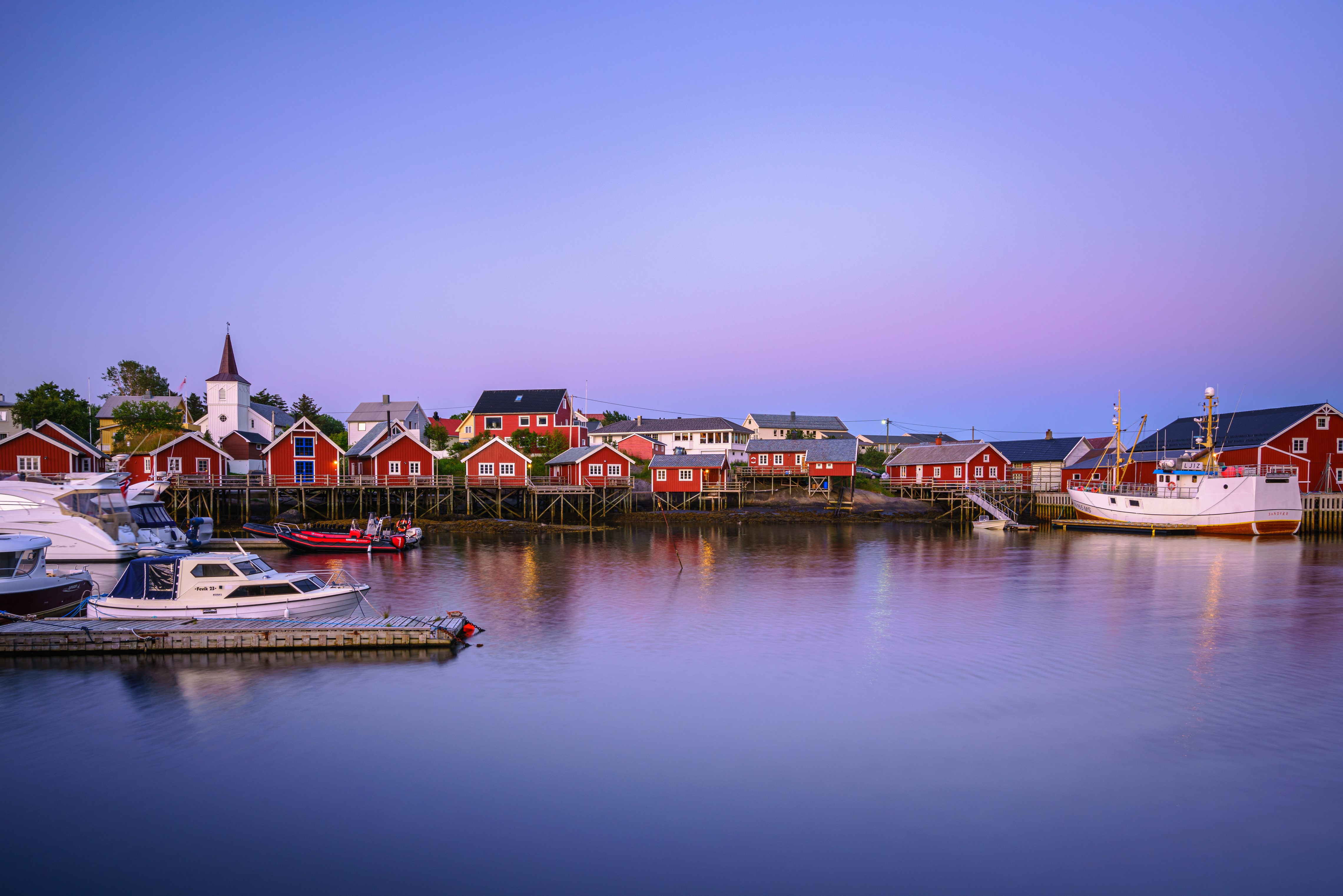 4K Norway Lofoten Marinas with Boats and Houses HD Wallpaper