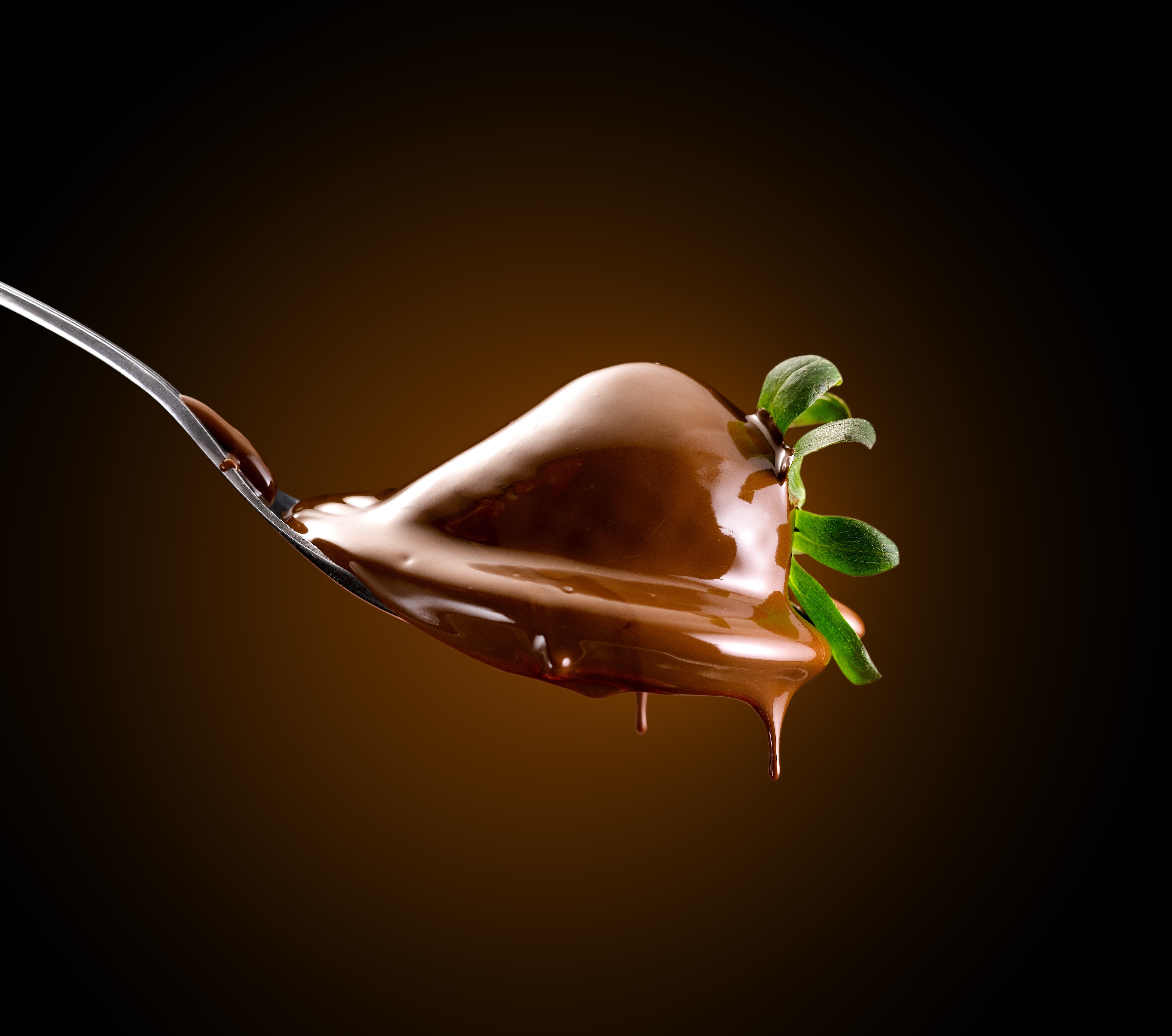 Strawberry covered in chocolate on a spoon HD Wallpaper