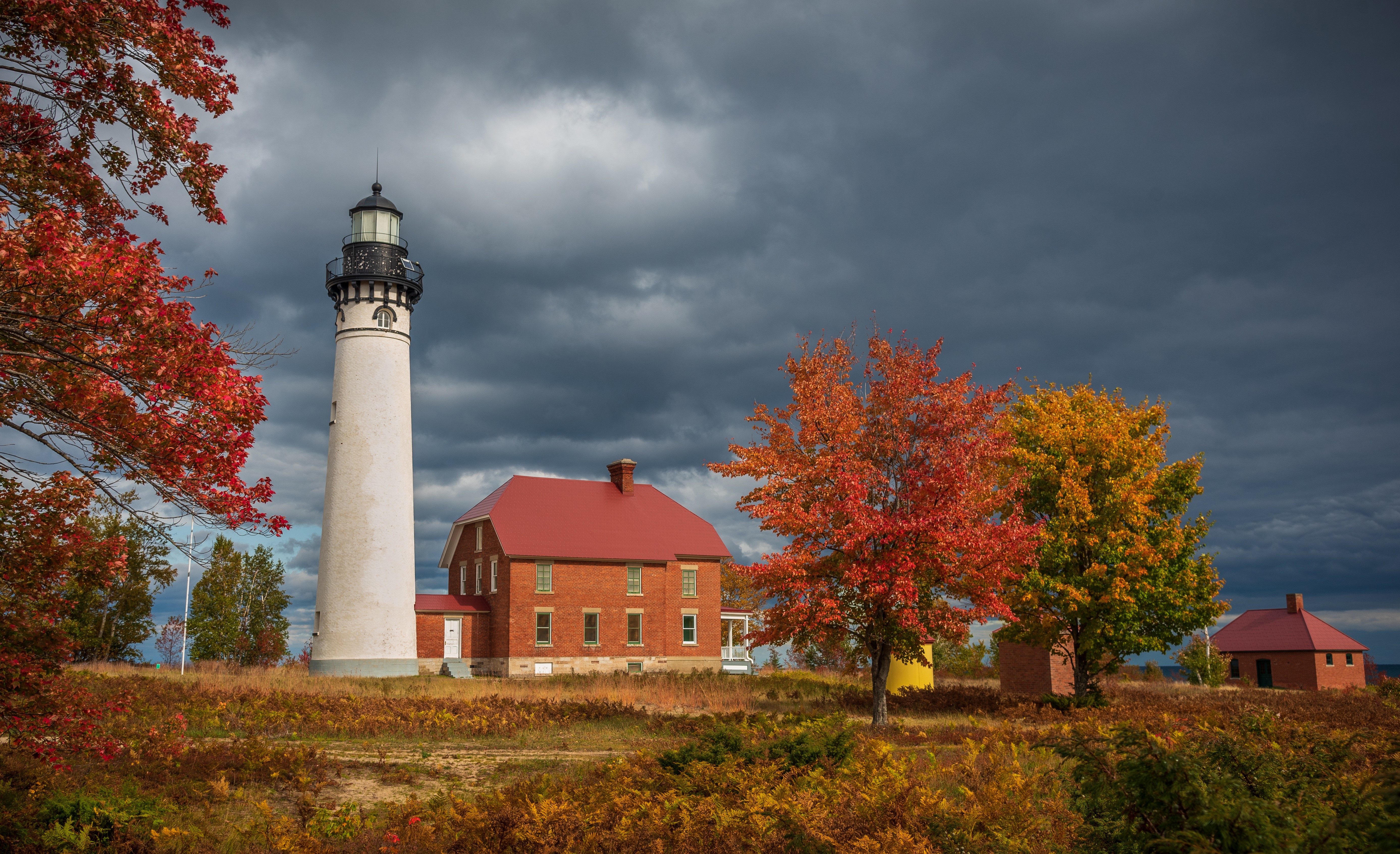 Au Sable Light Station in Autumn Michigan 4K HD Wallpaper