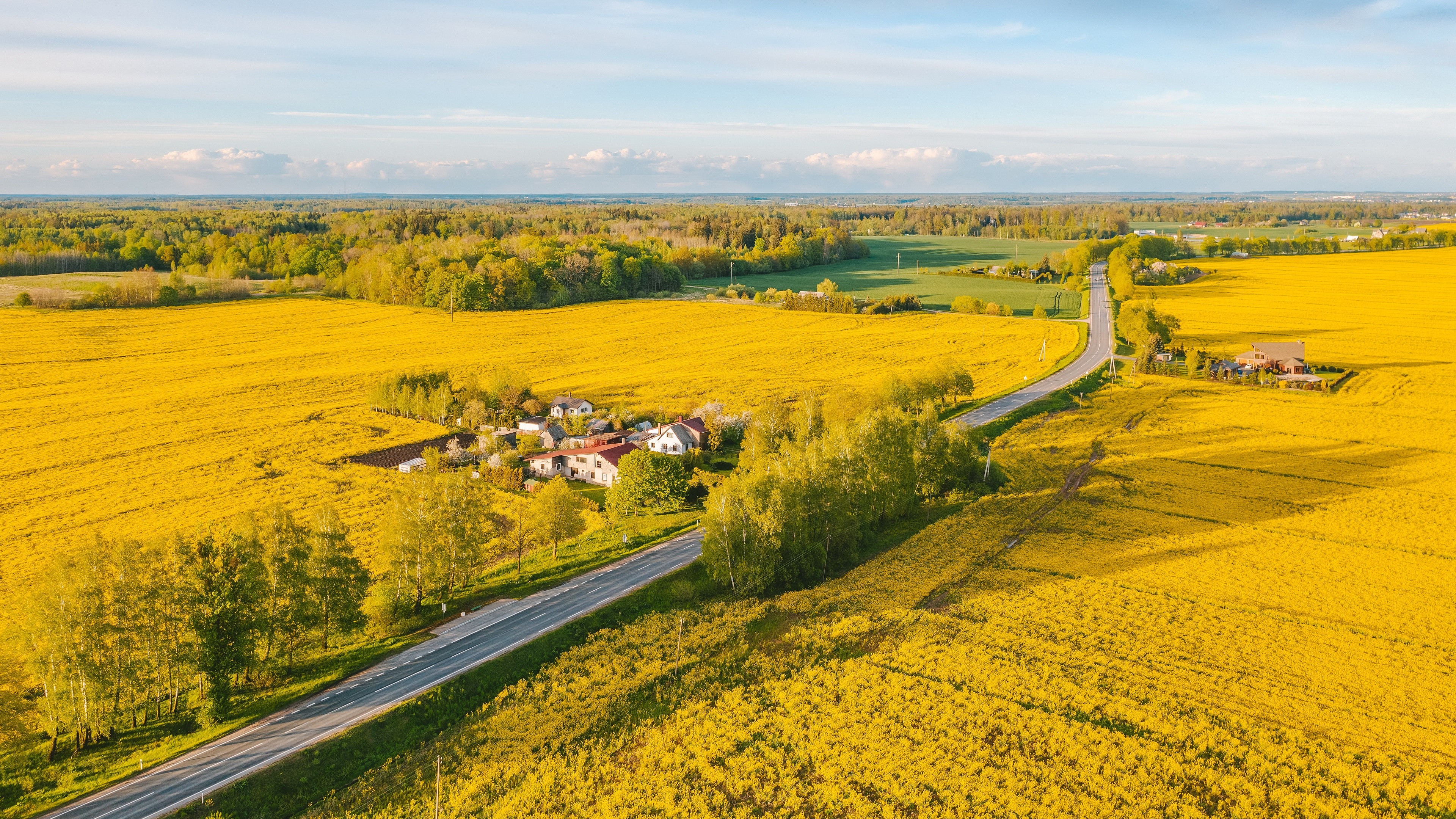 4K Lithuania Fields and Roads From Above HD Wallpaper