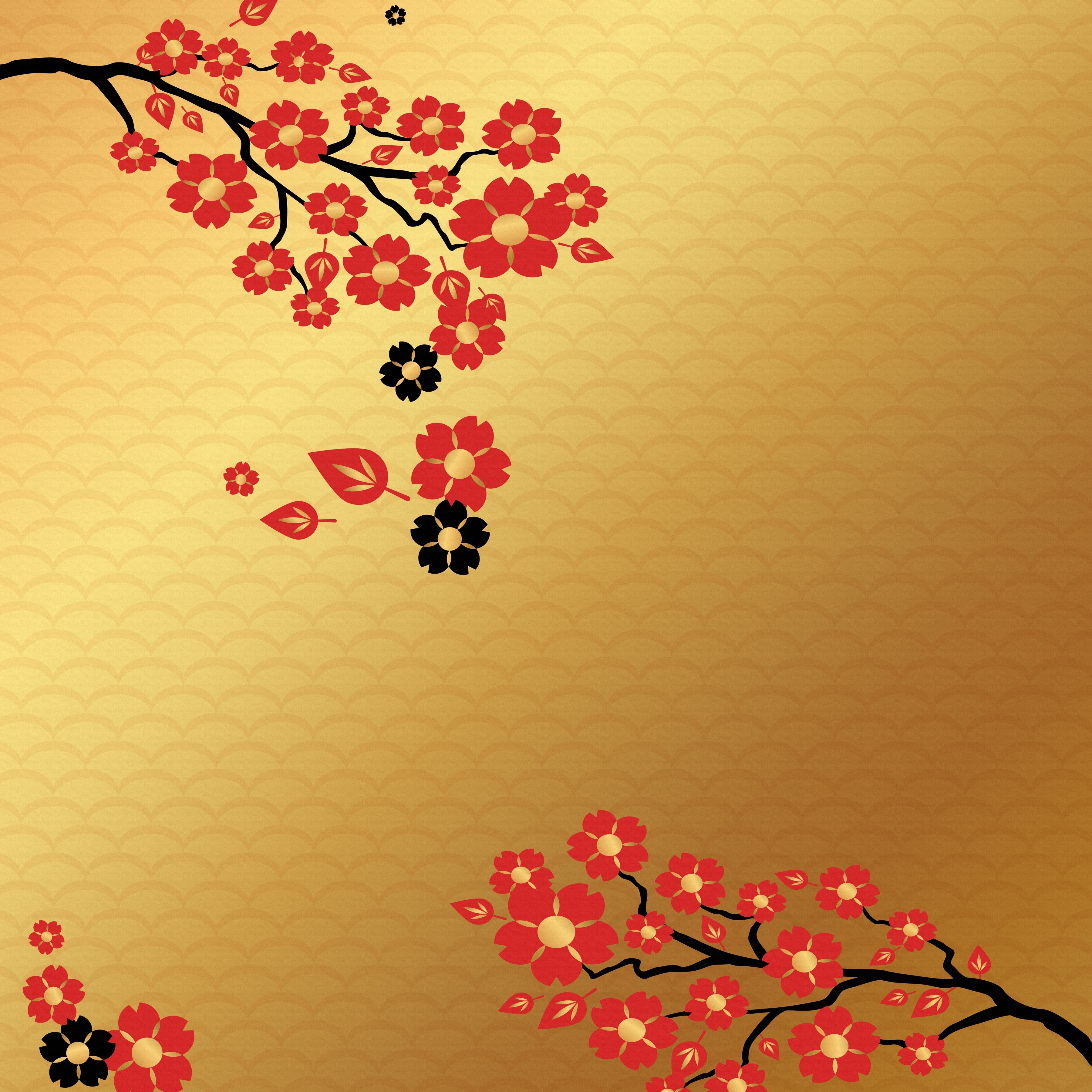 Cherry Blossoms on a Golden Background HD Wallpaper