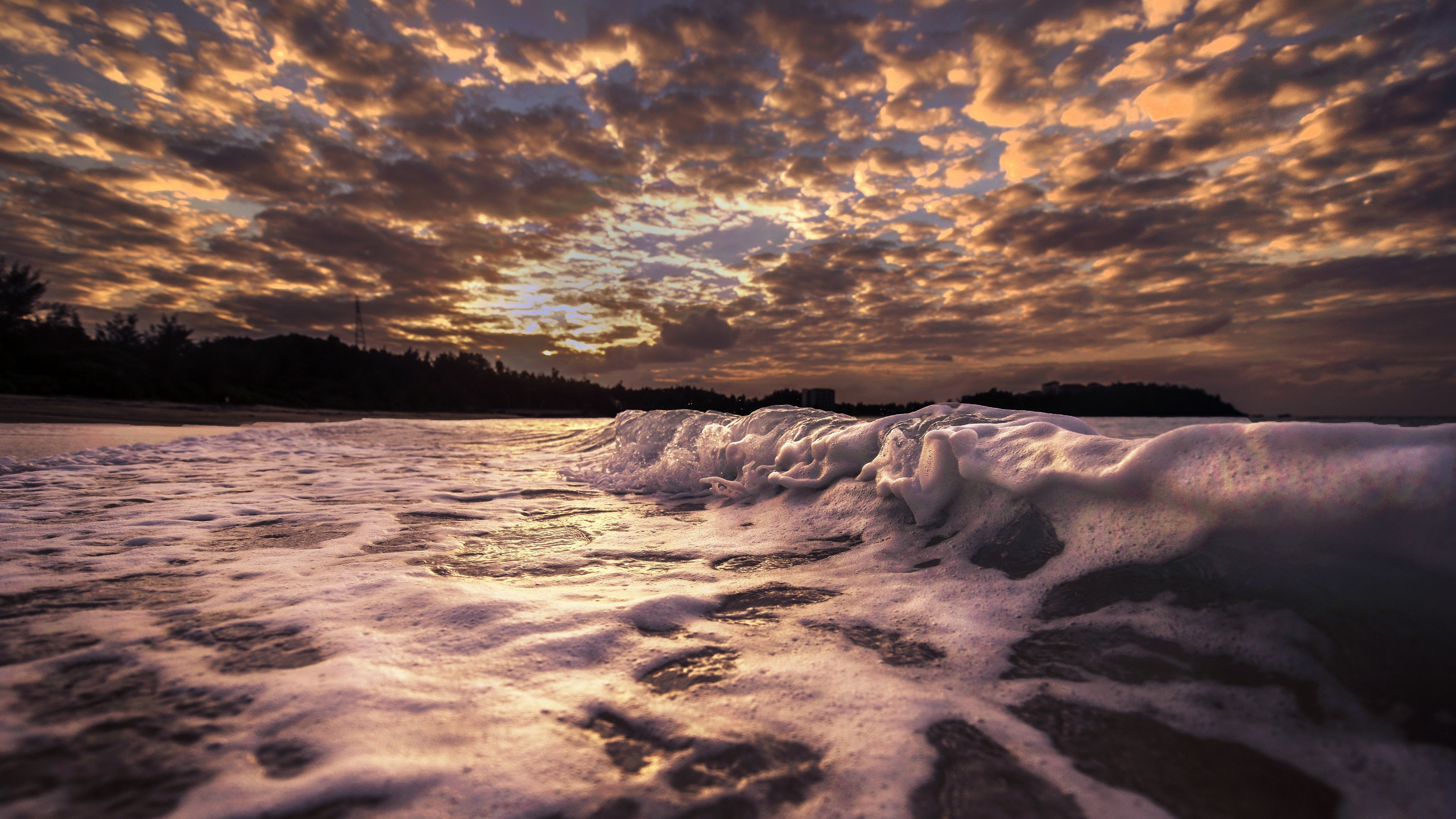 4K Sunset Over Ocean Waves and Clouds HD Wallpaper