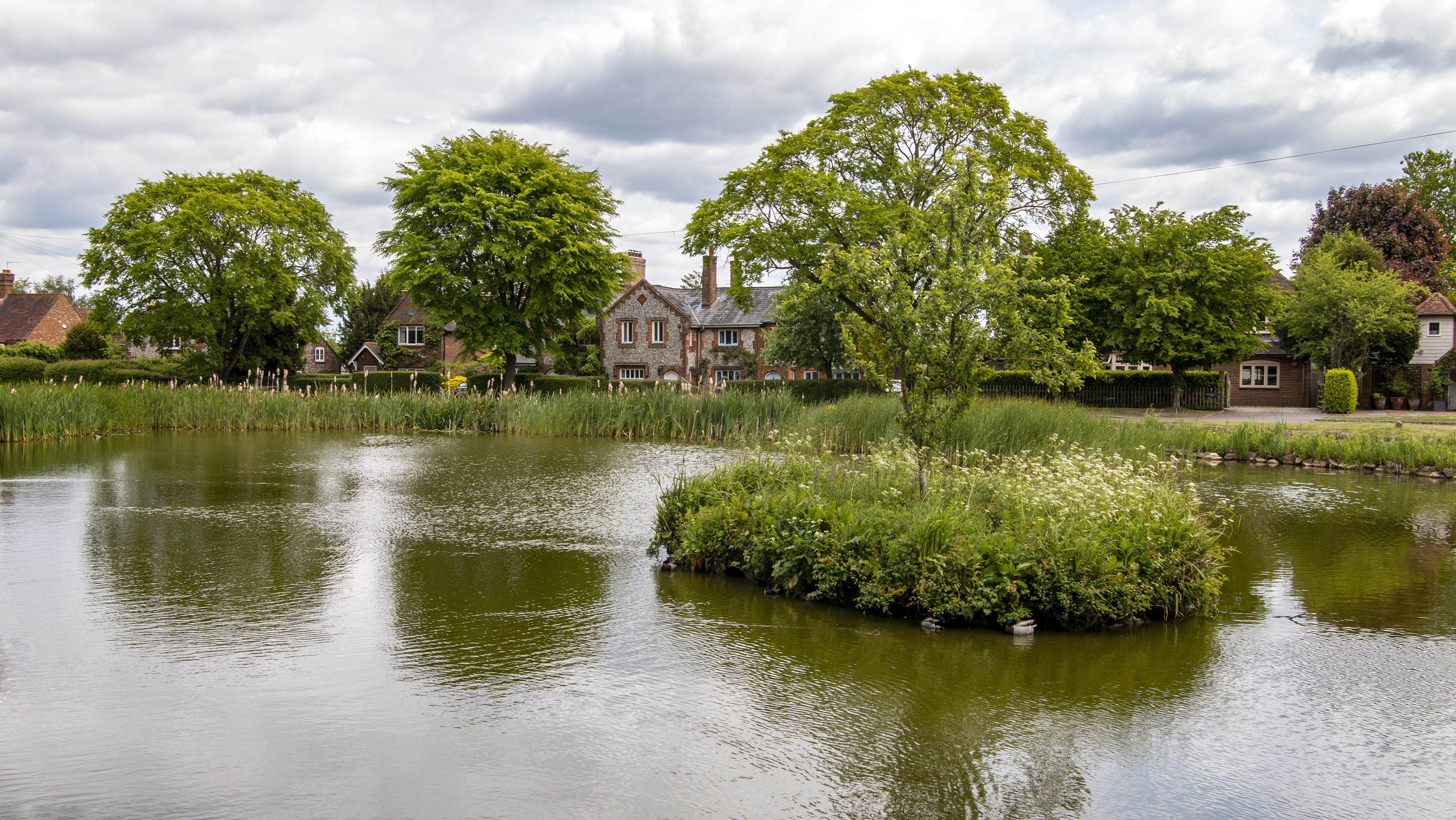 Pond with Houses and Trees in Tylers Green, England HD Wallpaper