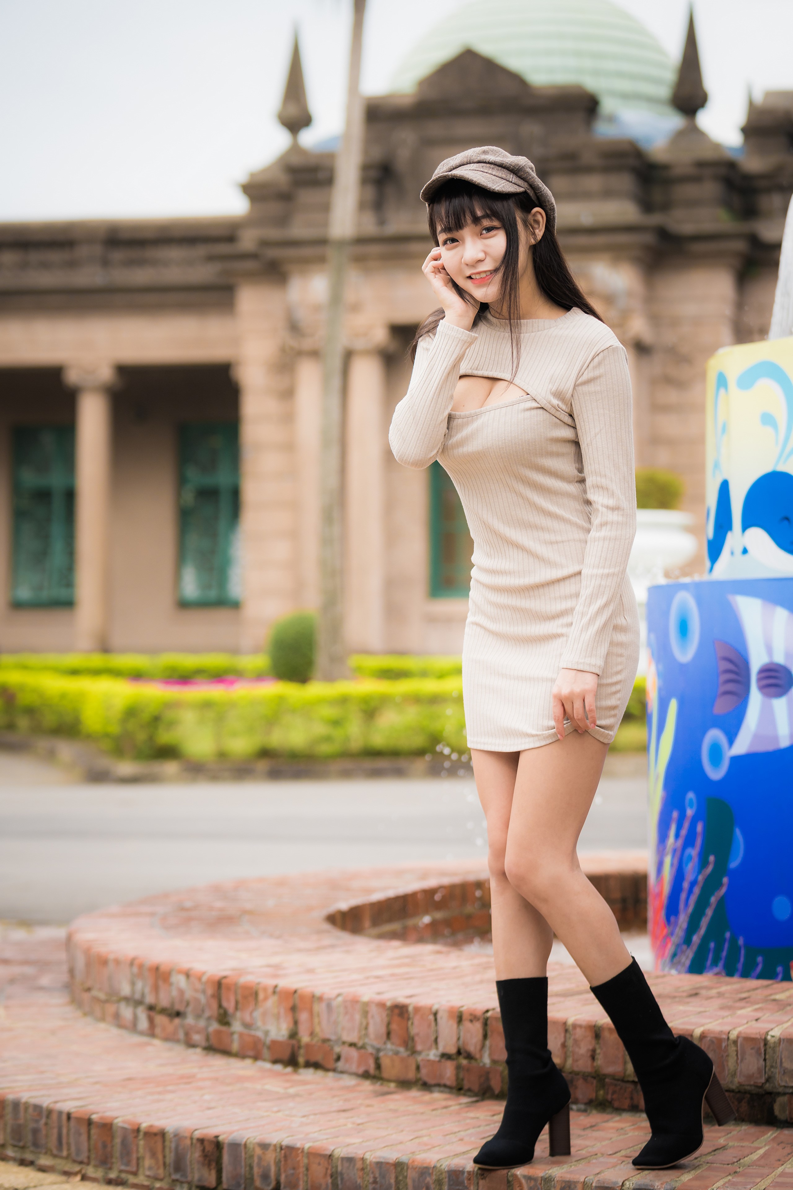 Asian woman wearing a dress and boots HD Phone Wallpaper