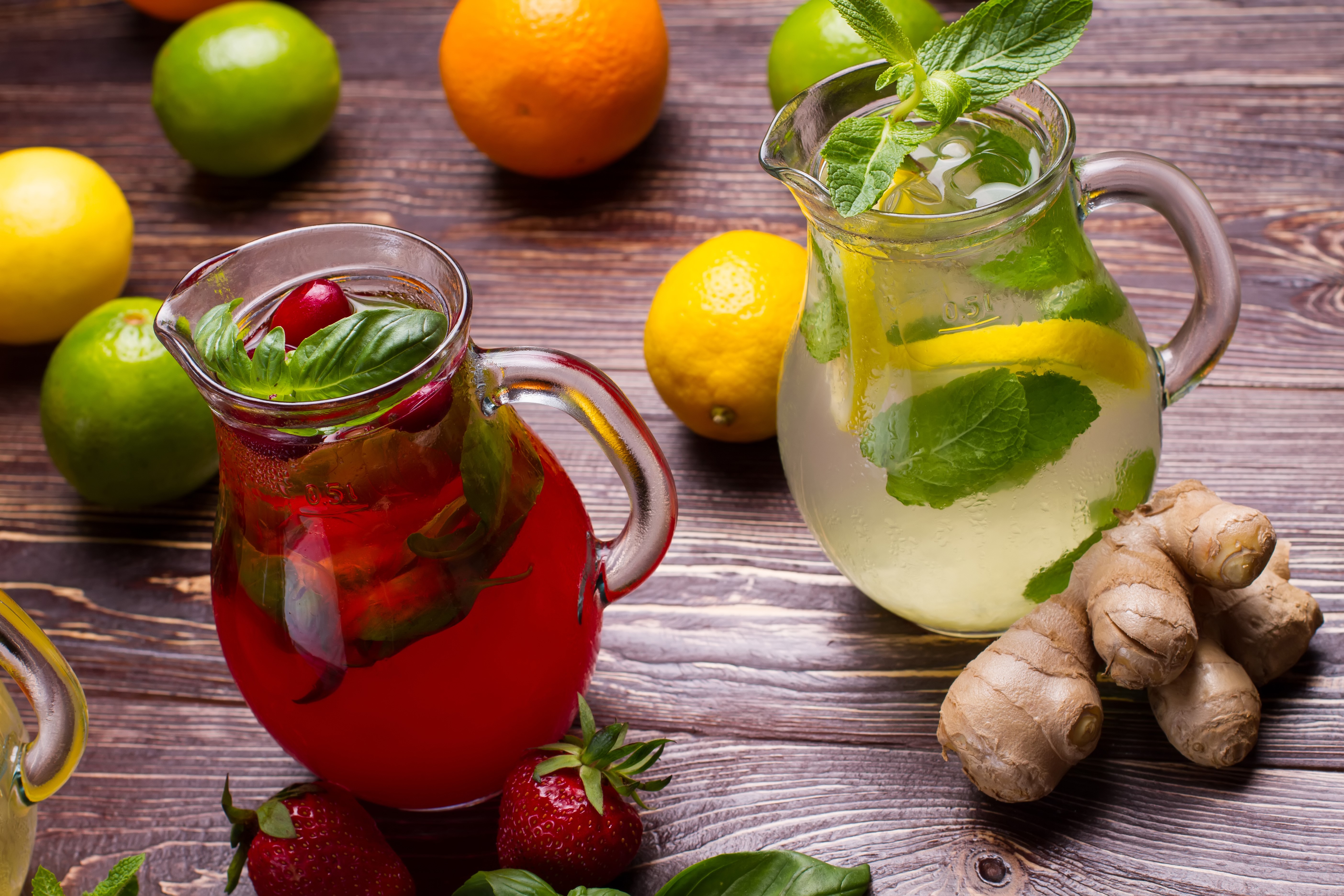 Strawberry and Lemonade Drinks with Fruits and Ginger HD Wallpaper