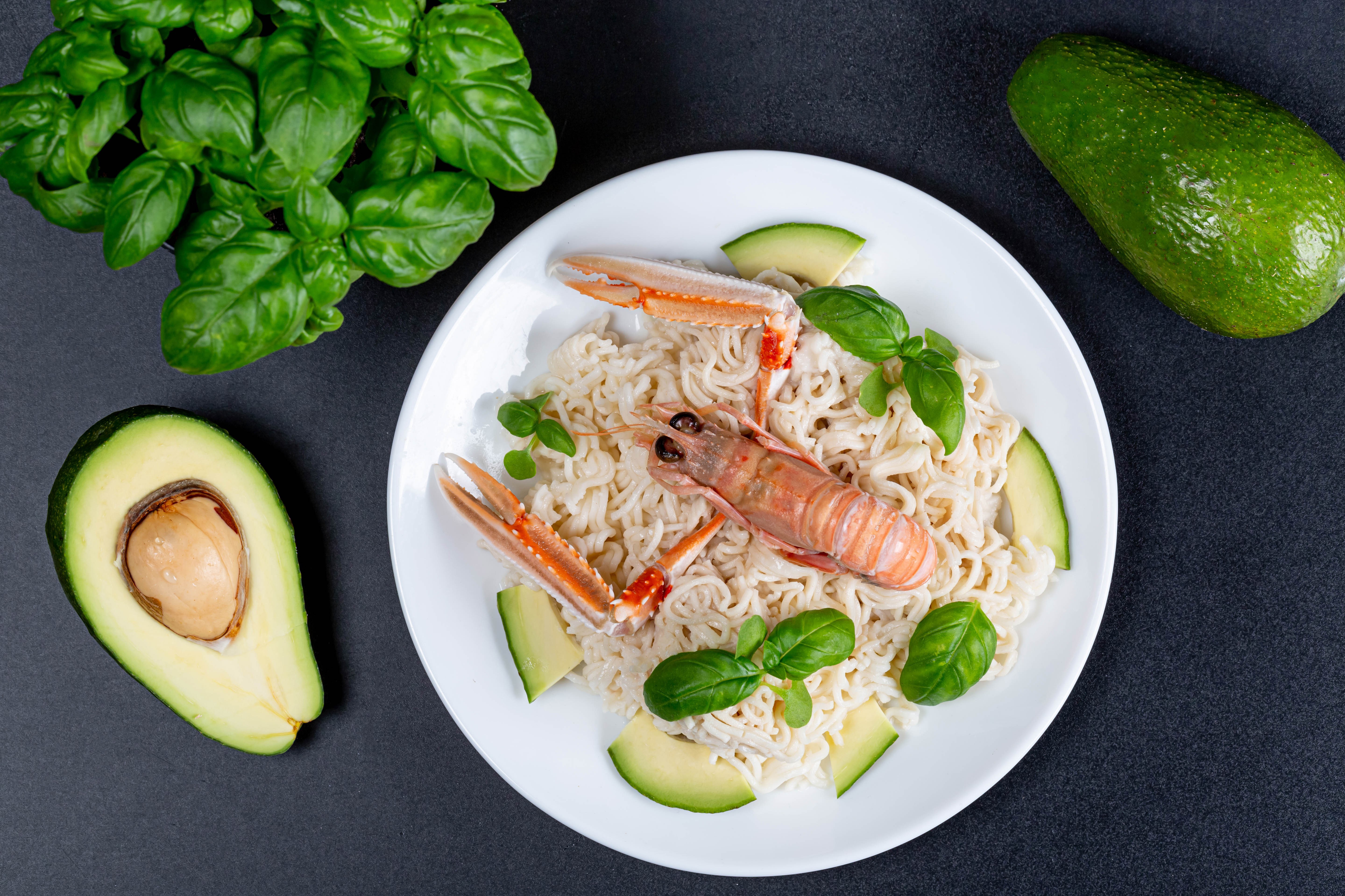Plate of Pasta with Lobster and Avocado HD Wallpaper
