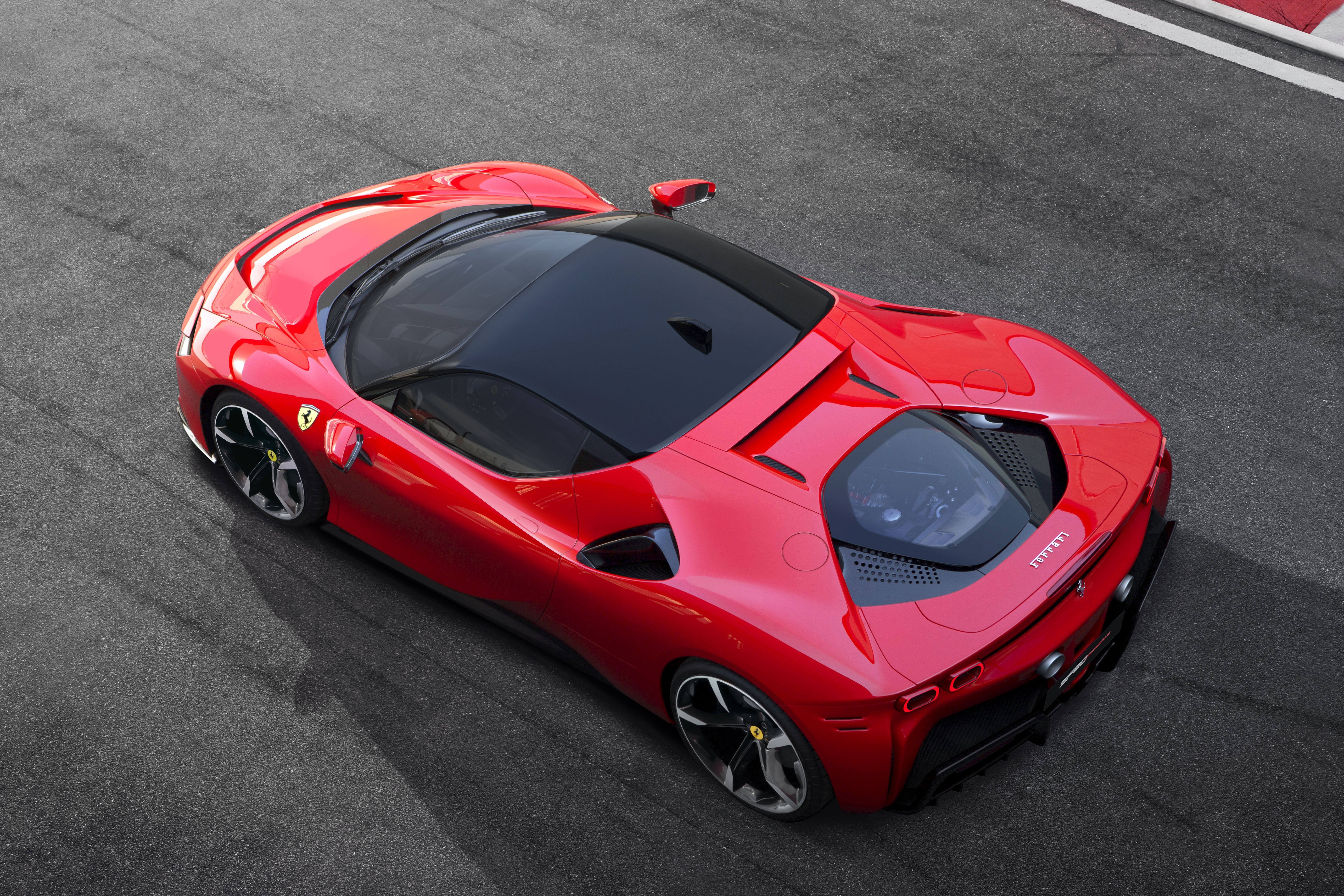 Red Ferrari SF90 Stradale from above HD Wallpaper