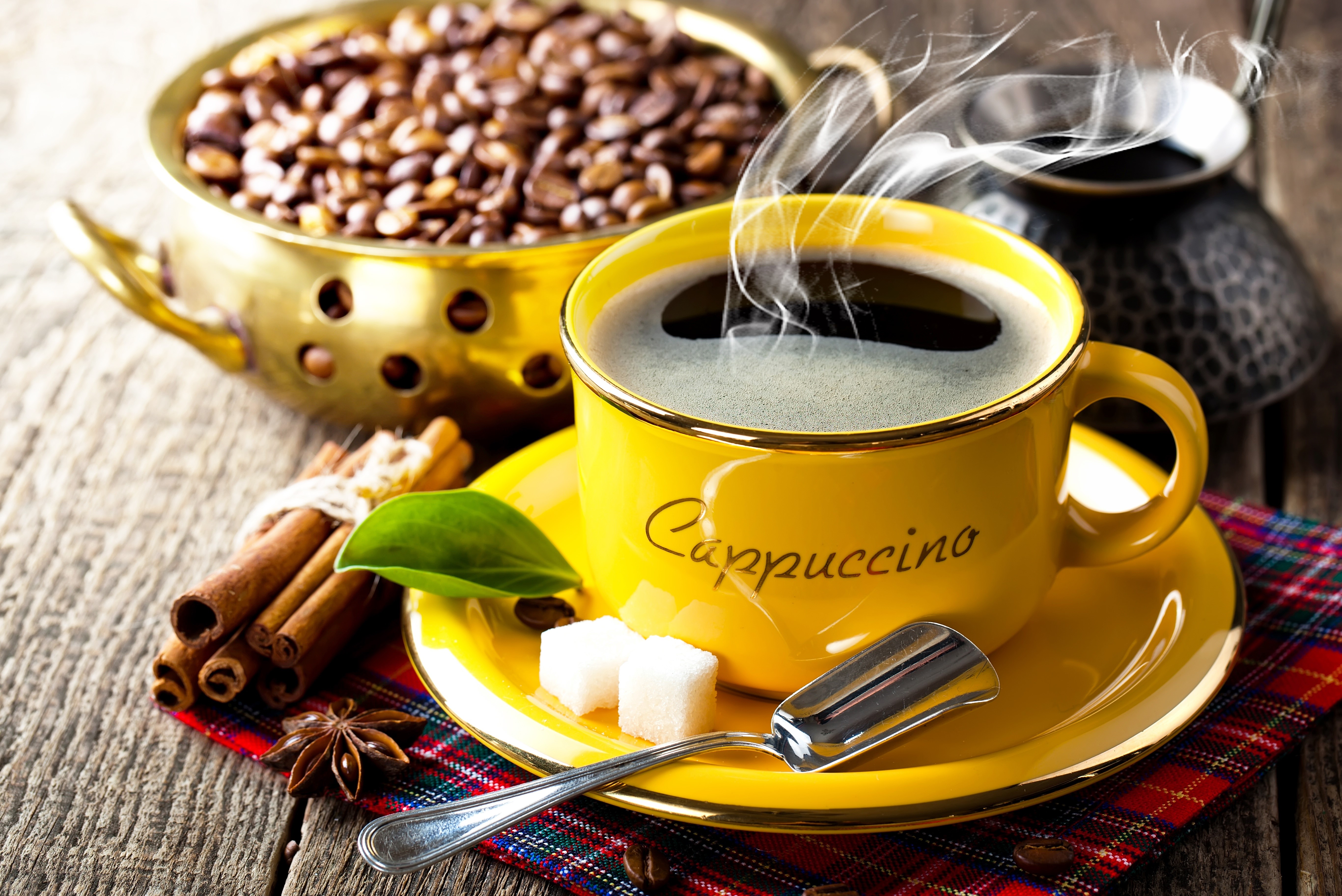 Cappuccino coffee cup with cinnamon and sugar HD Wallpaper