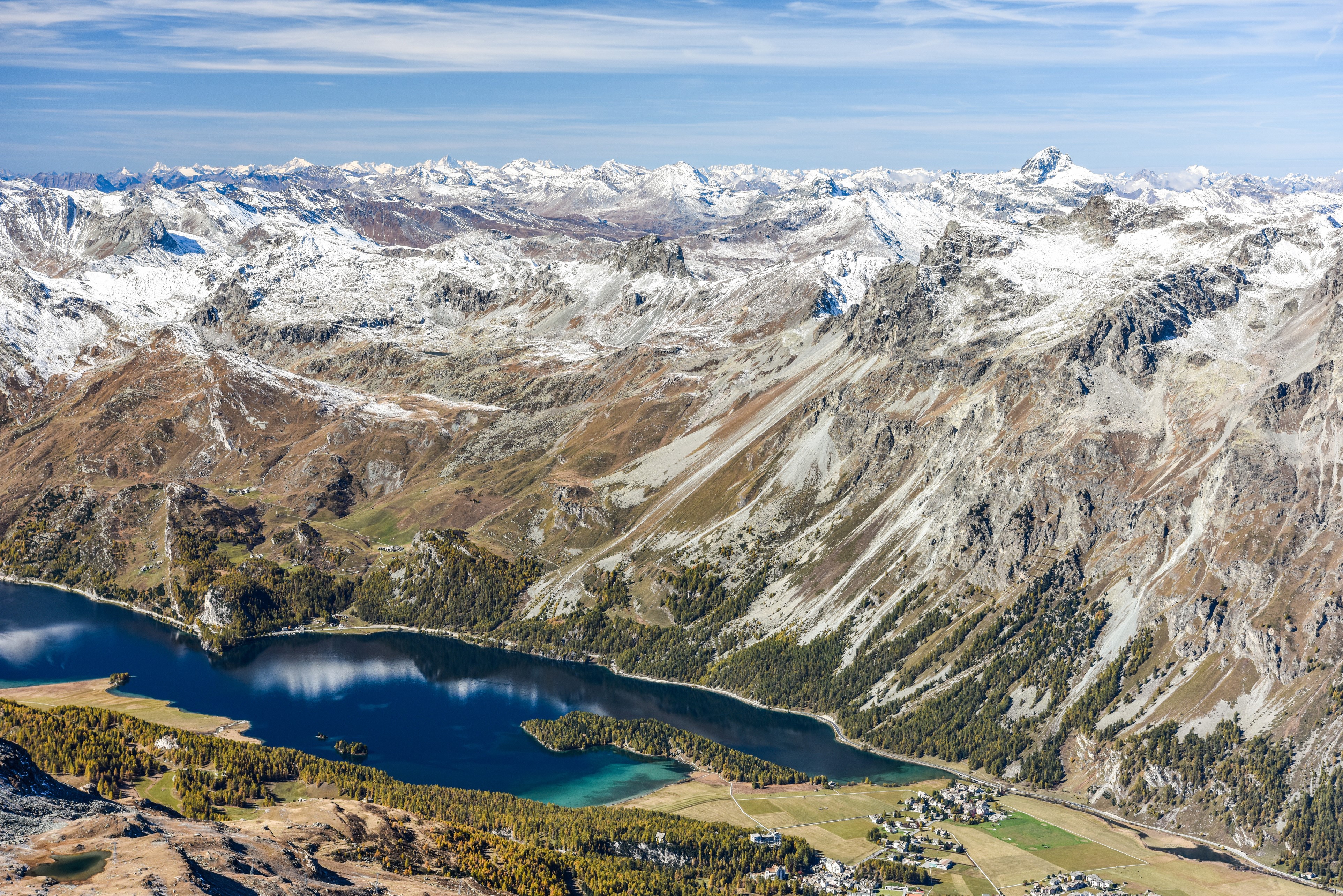 4K Switzerland Mountains and Lake Alps Aerial View HD Wallpaper
