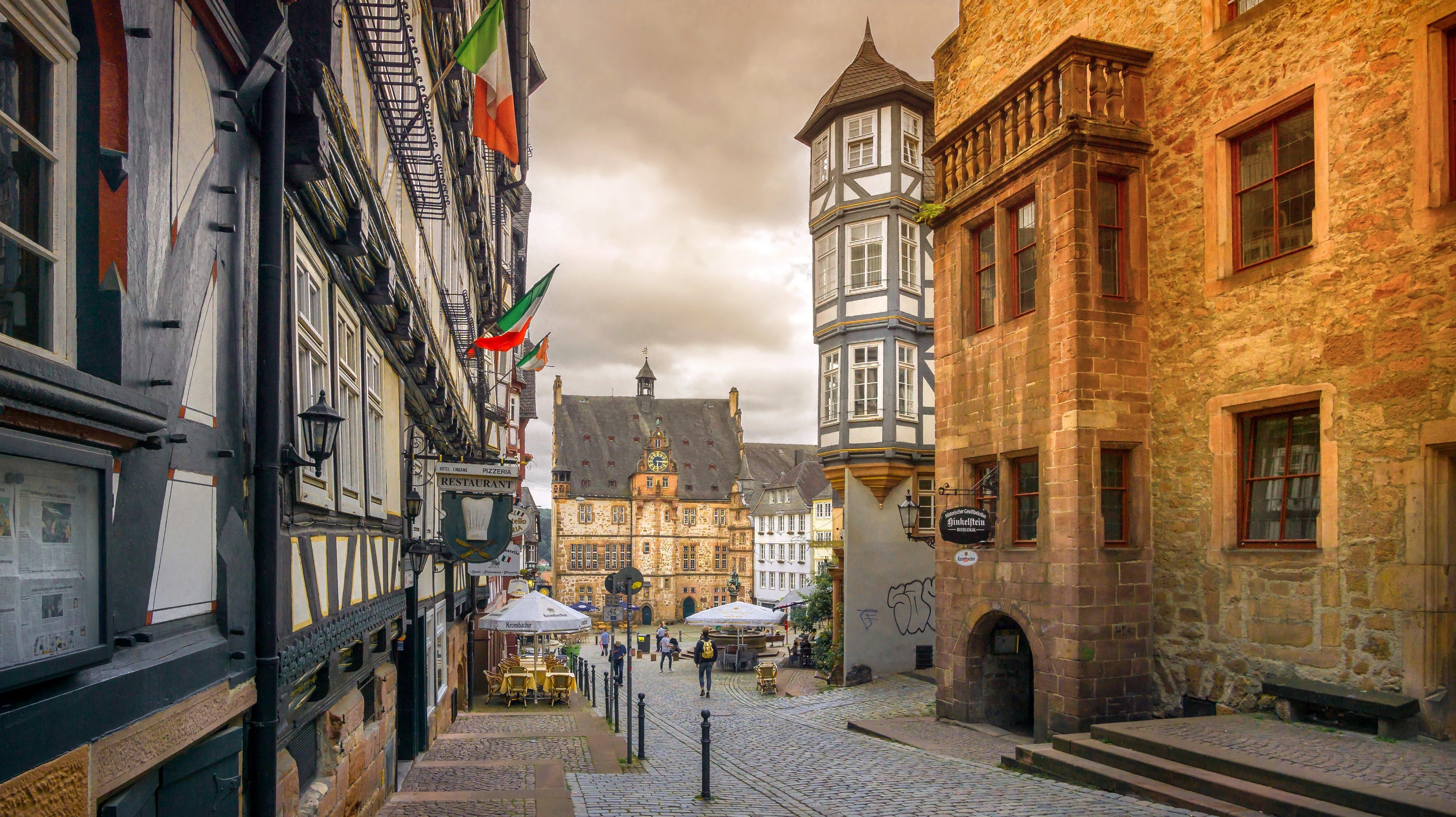 Marburg, Hessen, Germany Street with Historic Houses HD Wallpaper