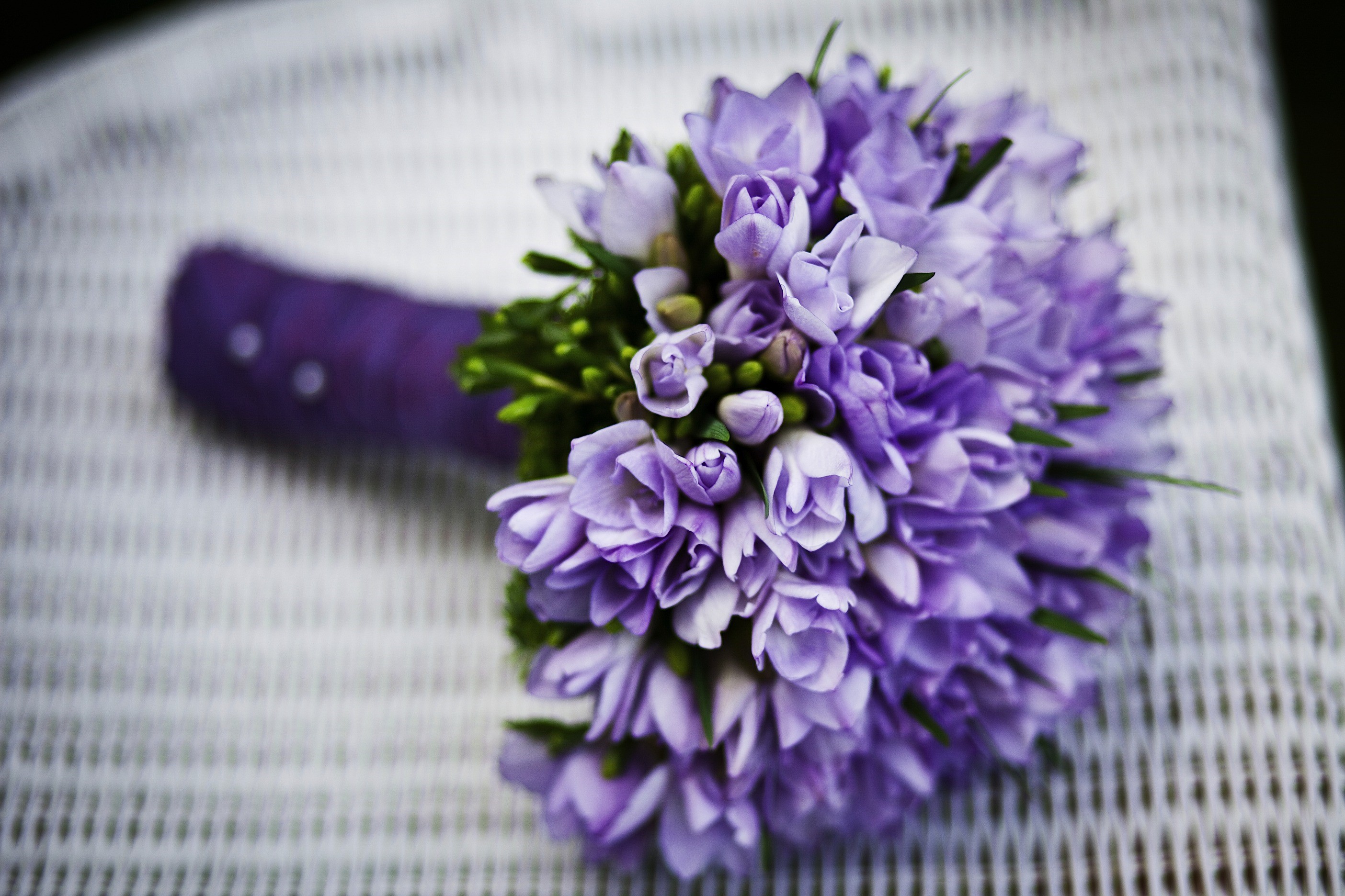 Purple Freesia Bouquet with Green Stems HD Wallpaper