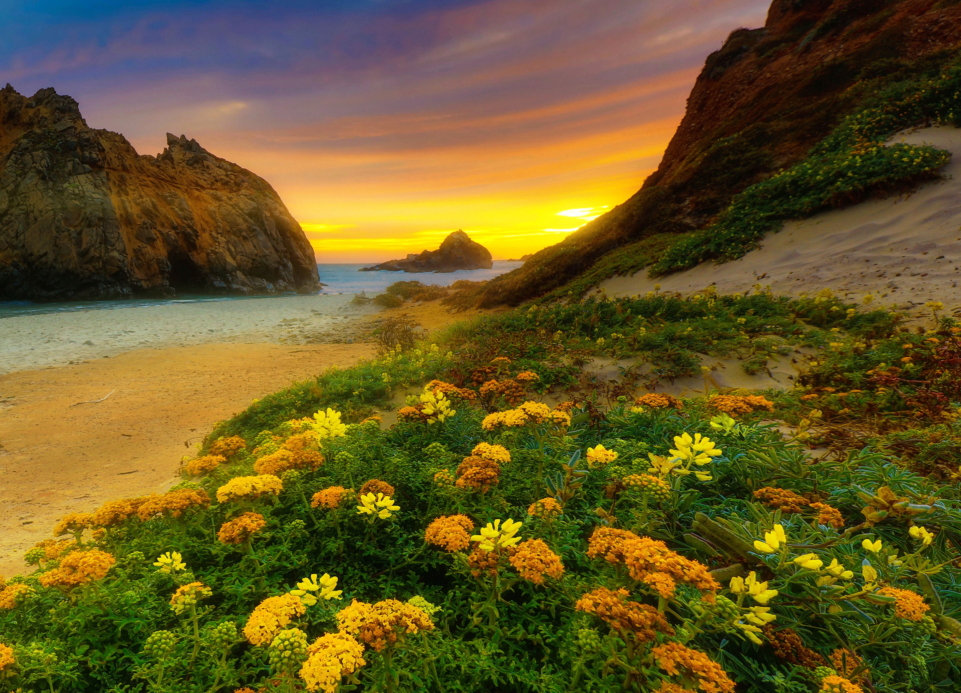 4K Evening Sunset on California Coast HD Wallpaper