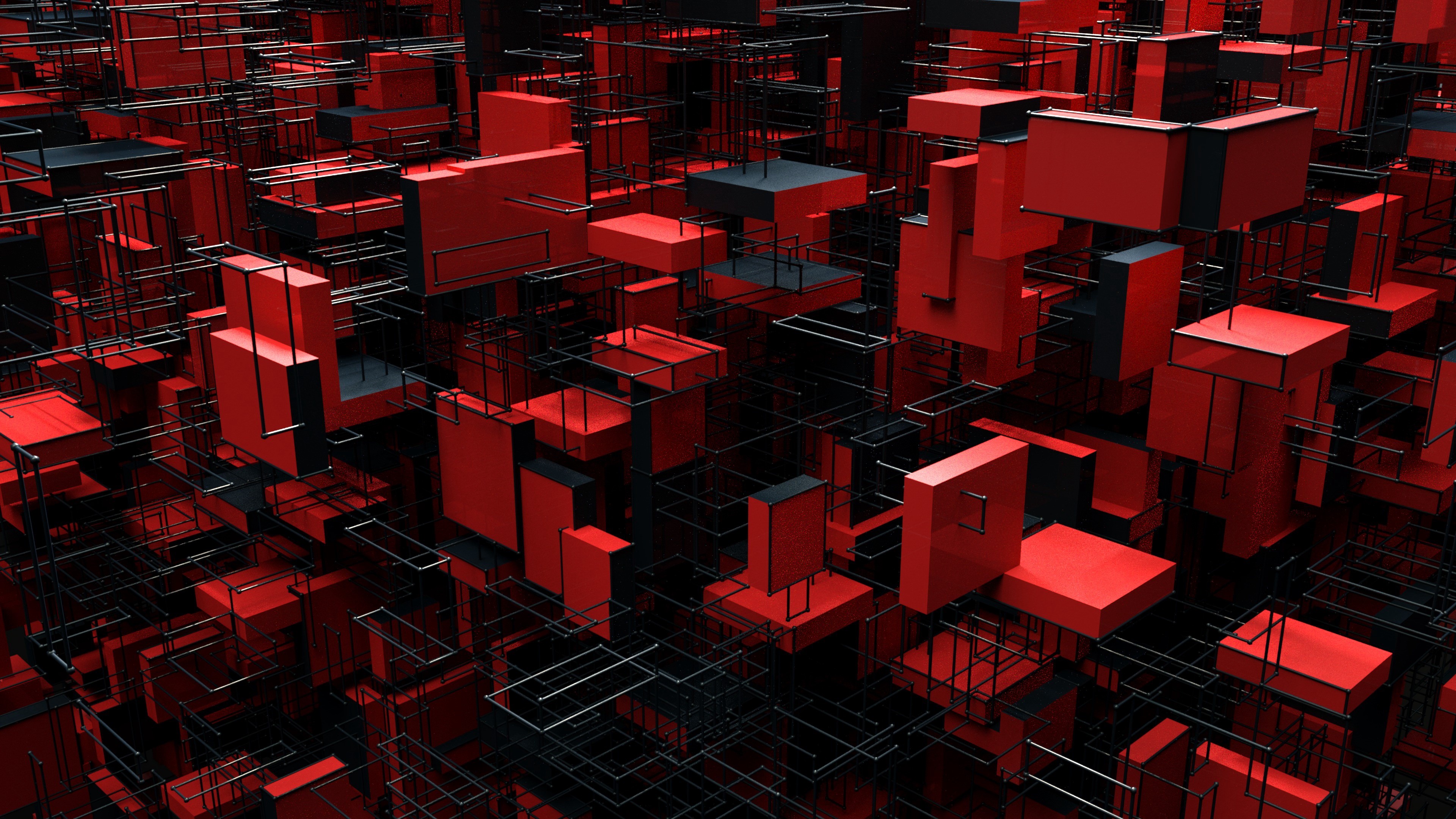 Abstract Red and Black Geometric Cubes HD Wallpaper