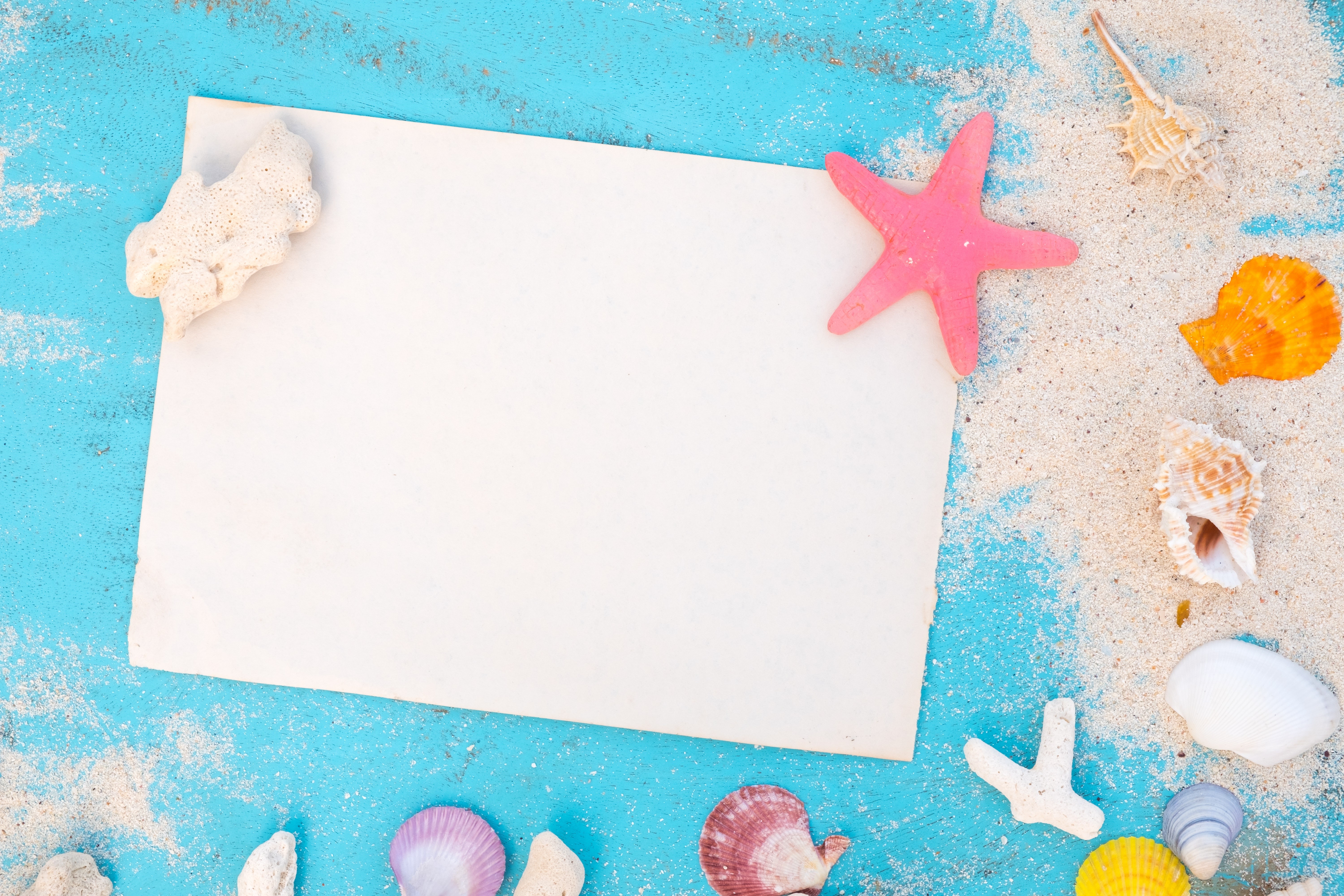 Summer Beach Scene with Seashells and Paper HD Wallpaper