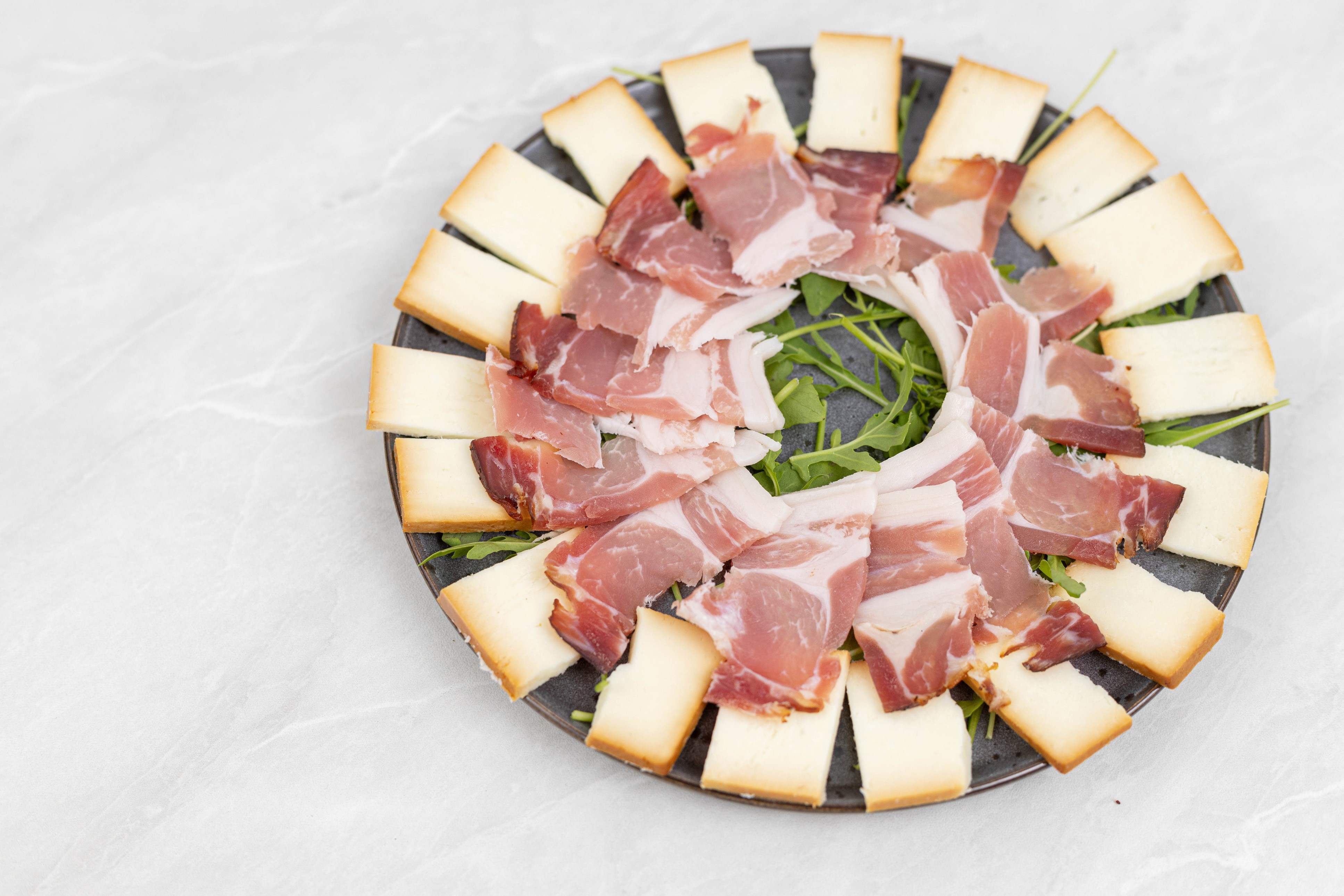 Cheese and Ham Platter with Arugula HD Wallpaper