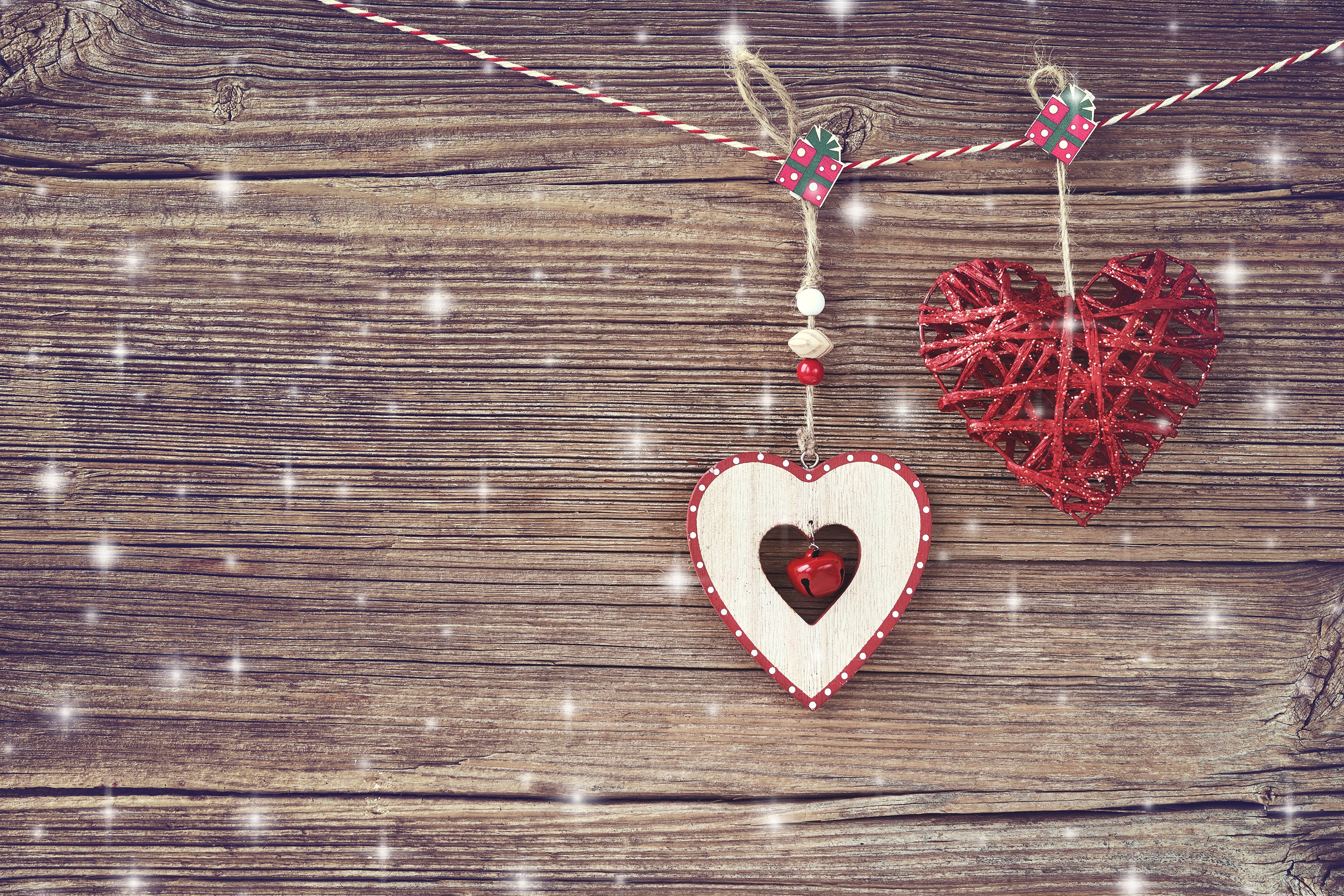 Valentine's Day Hearts on Wood Planks HD Wallpaper
