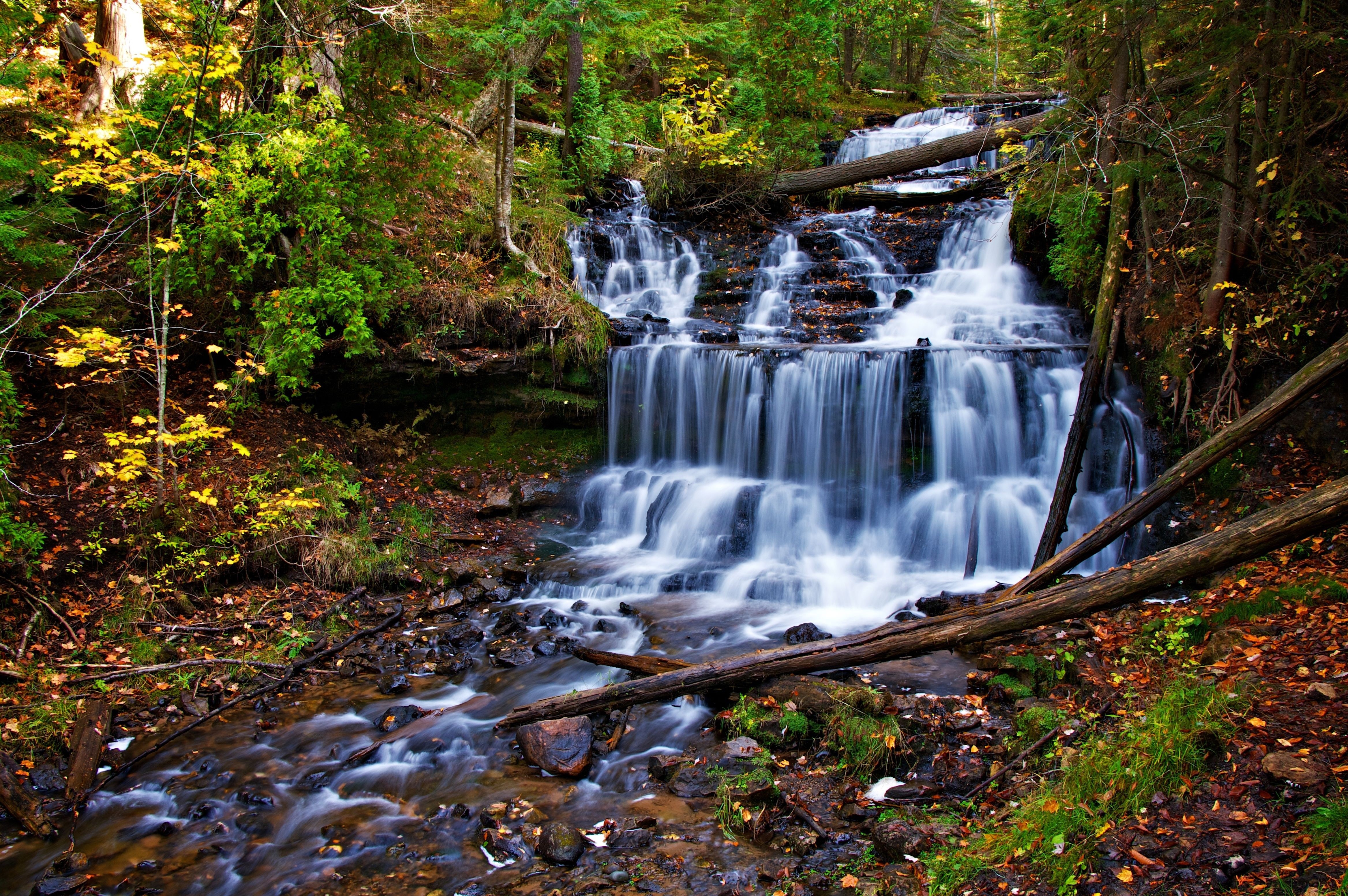 Autumn Waterfalls and Stream HD Wallpaper