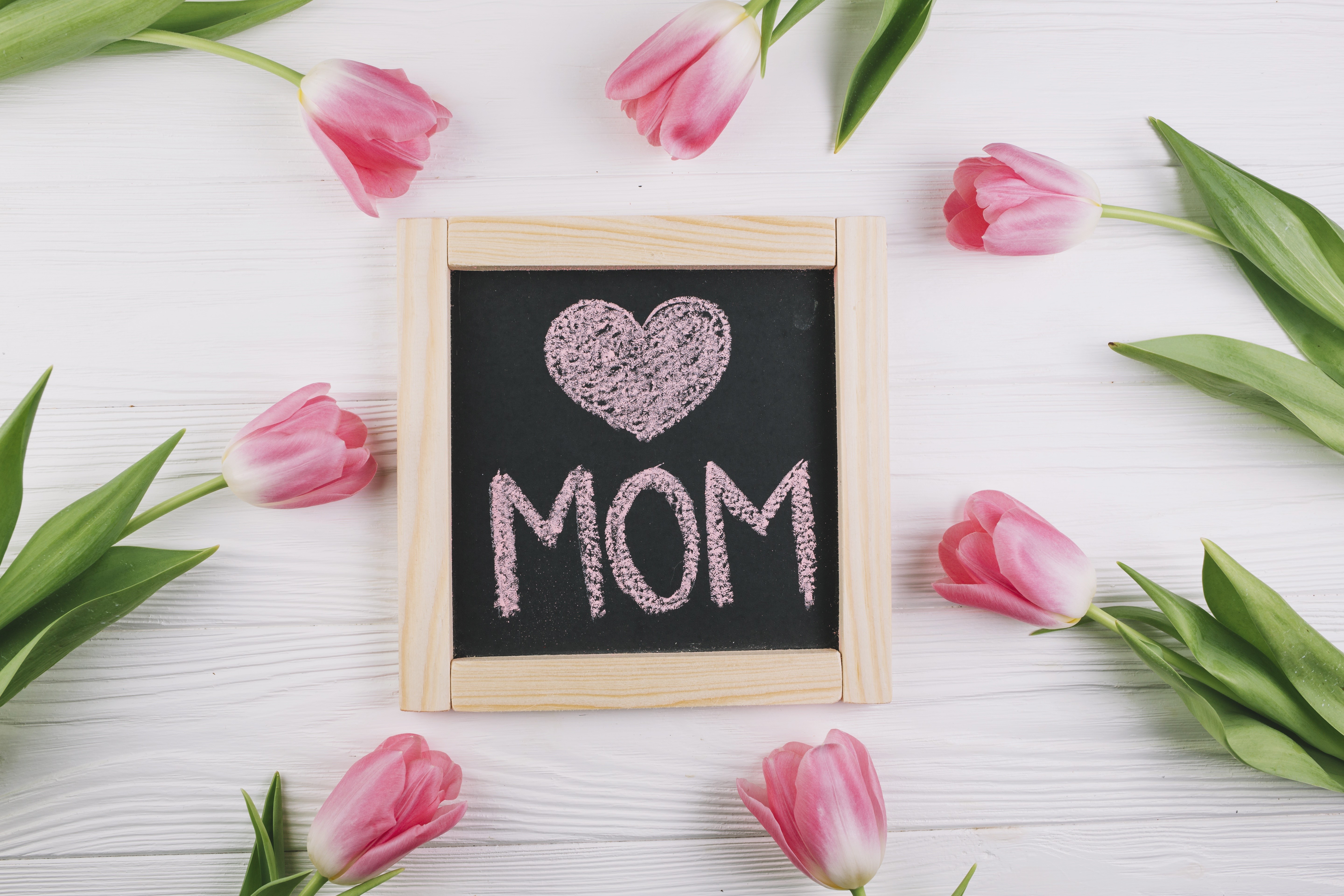 Mother's Day chalkboard with pink tulips HD Wallpaper
