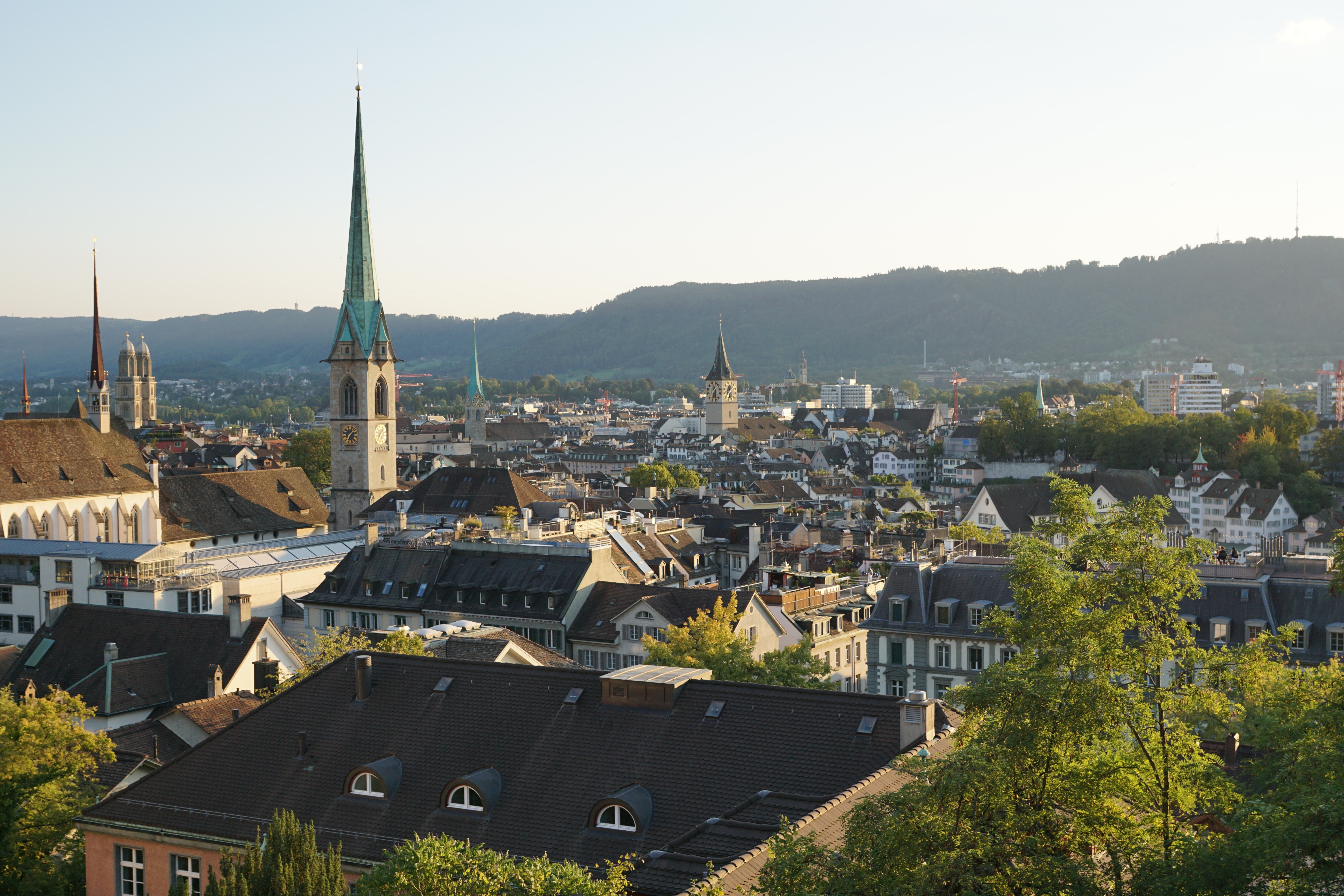 Zurich, Switzerland cityscape with churches and rooftops HD Wallpaper