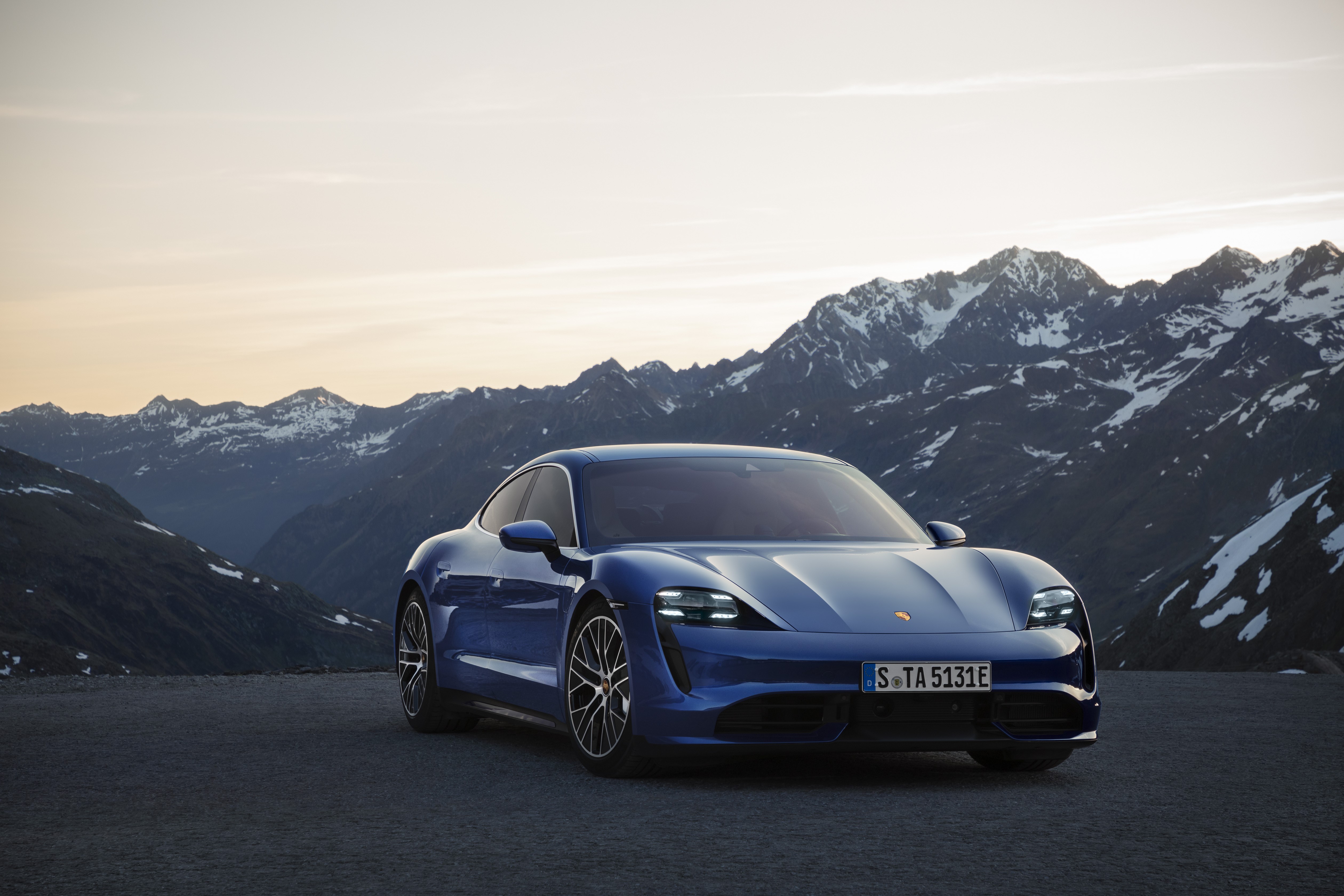 Blue Porsche Taycan in Mountains HD Wallpaper