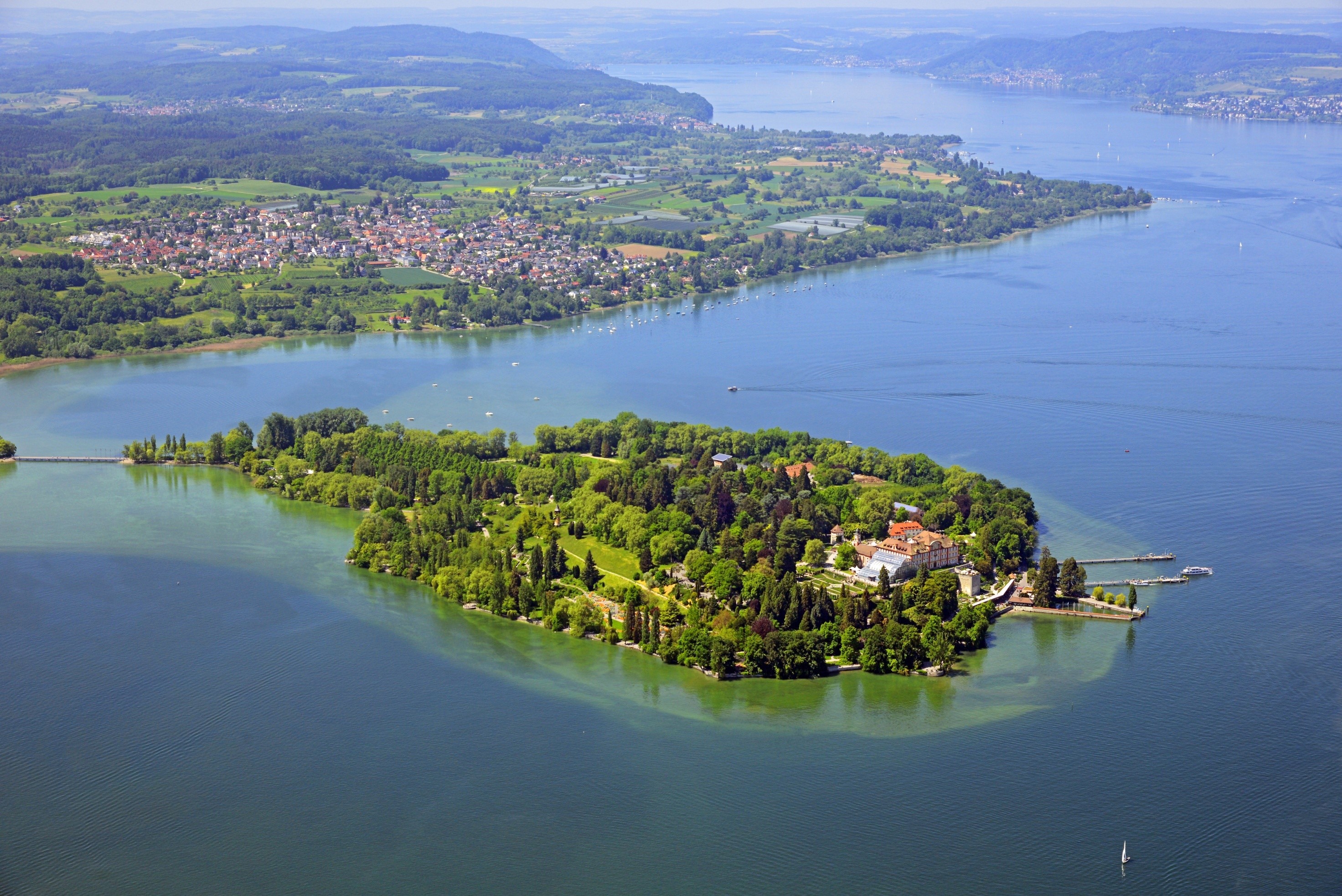 Mainau Island on Lake Constance, Germany, aerial view HD Wallpaper
