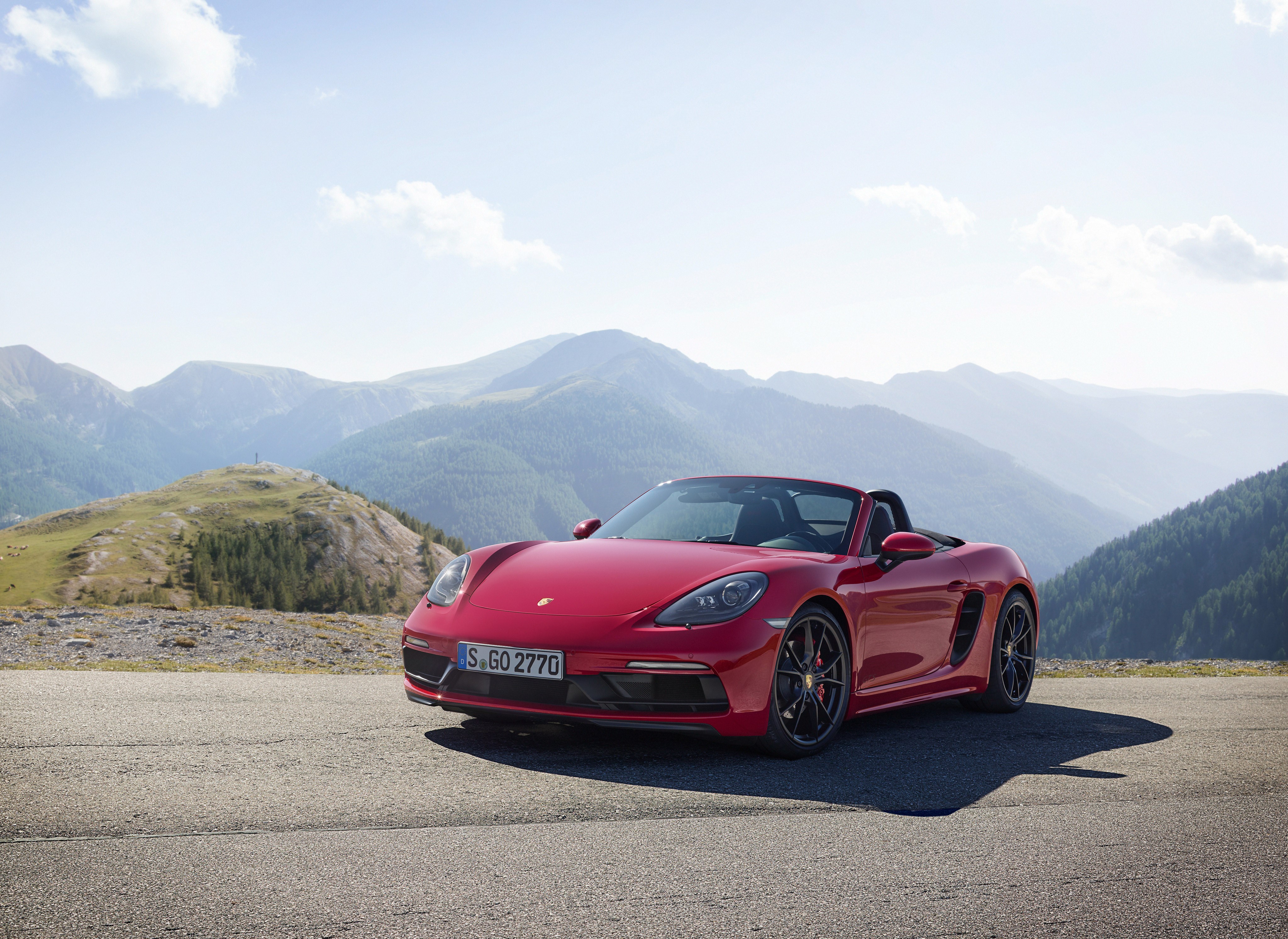 Red Porsche Boxster Roadster in Mountains HD Wallpaper