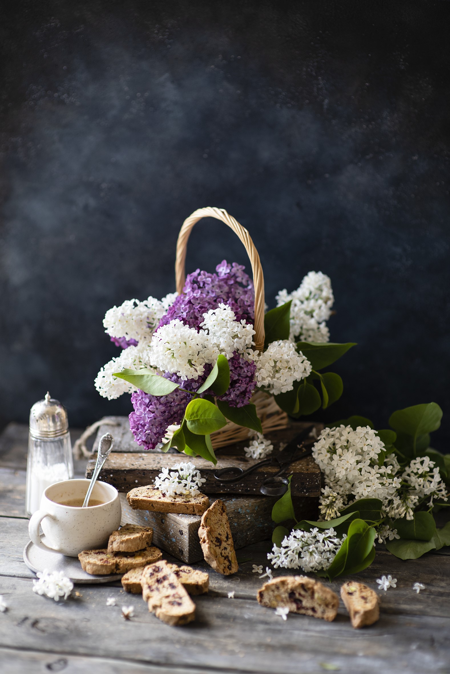 Still-life with Lilac, Pastry, and Coffee HD Phone Wallpaper