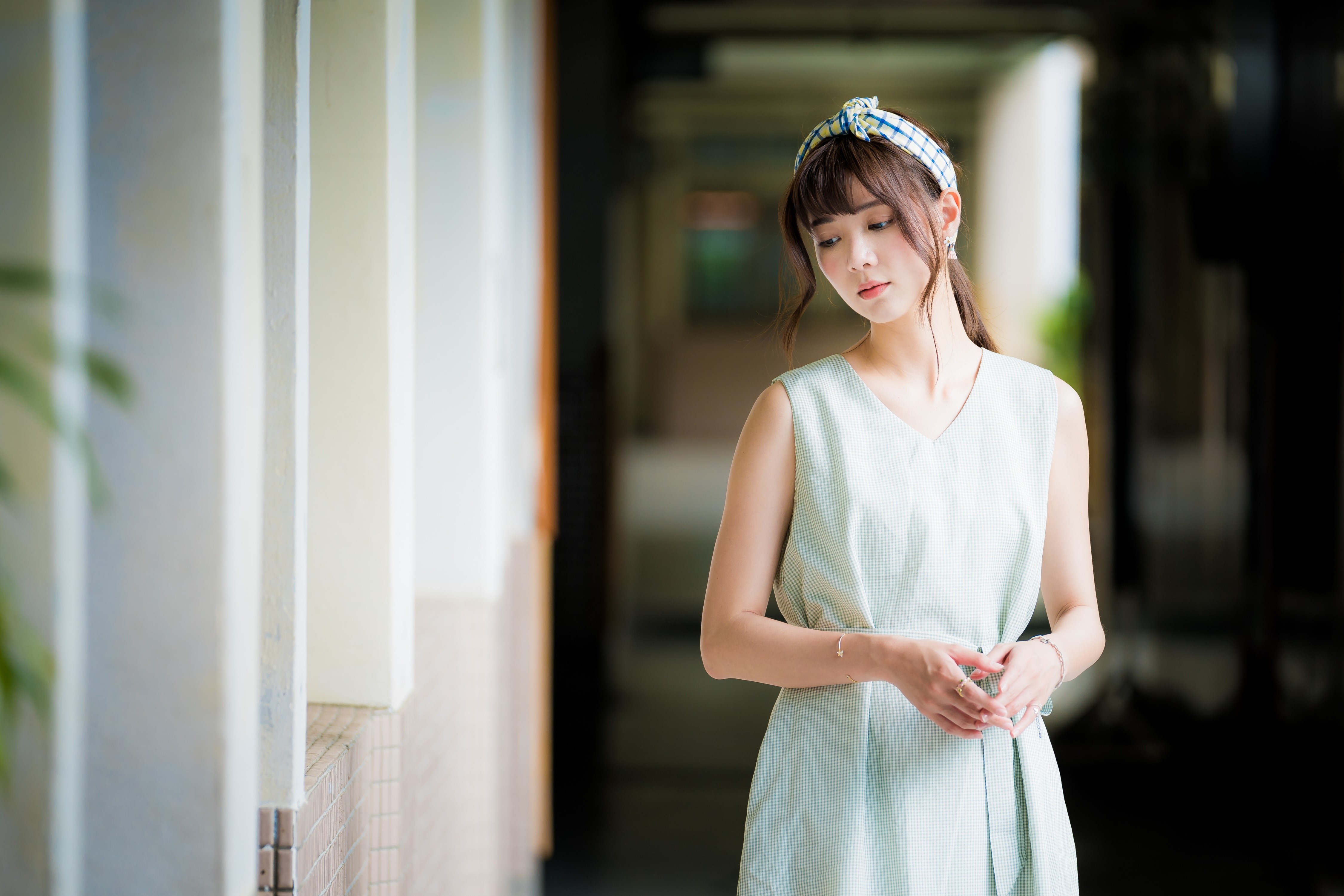 Asian woman with brown hair wearing a dress HD Wallpaper
