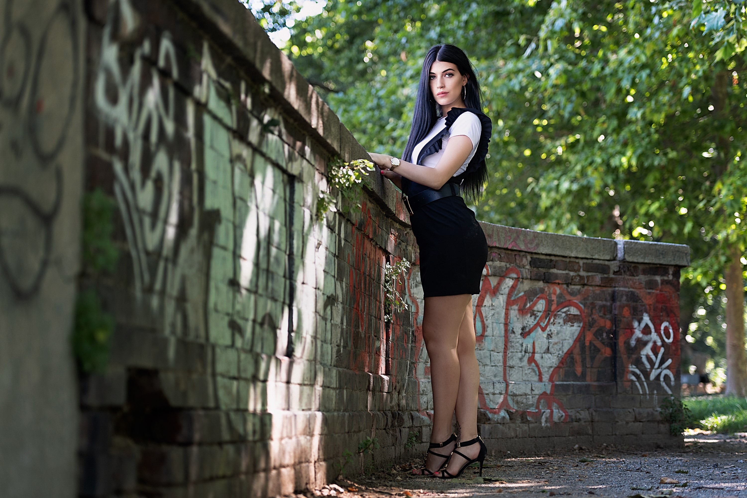 Martina Elegant Brunette Woman in Black Dress HD Wallpaper