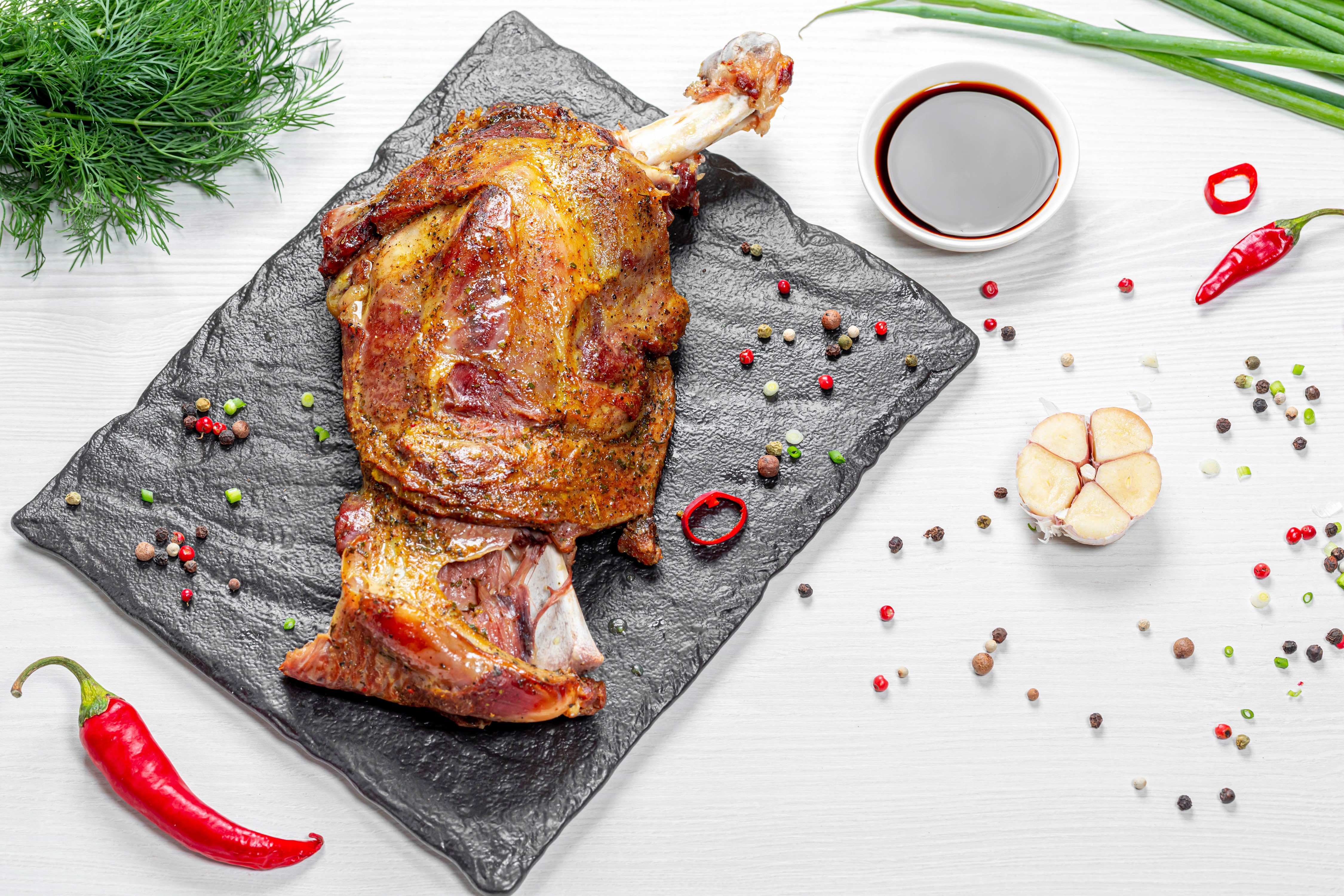 Roasted Meat Leg with Spices and Dill HD Wallpaper