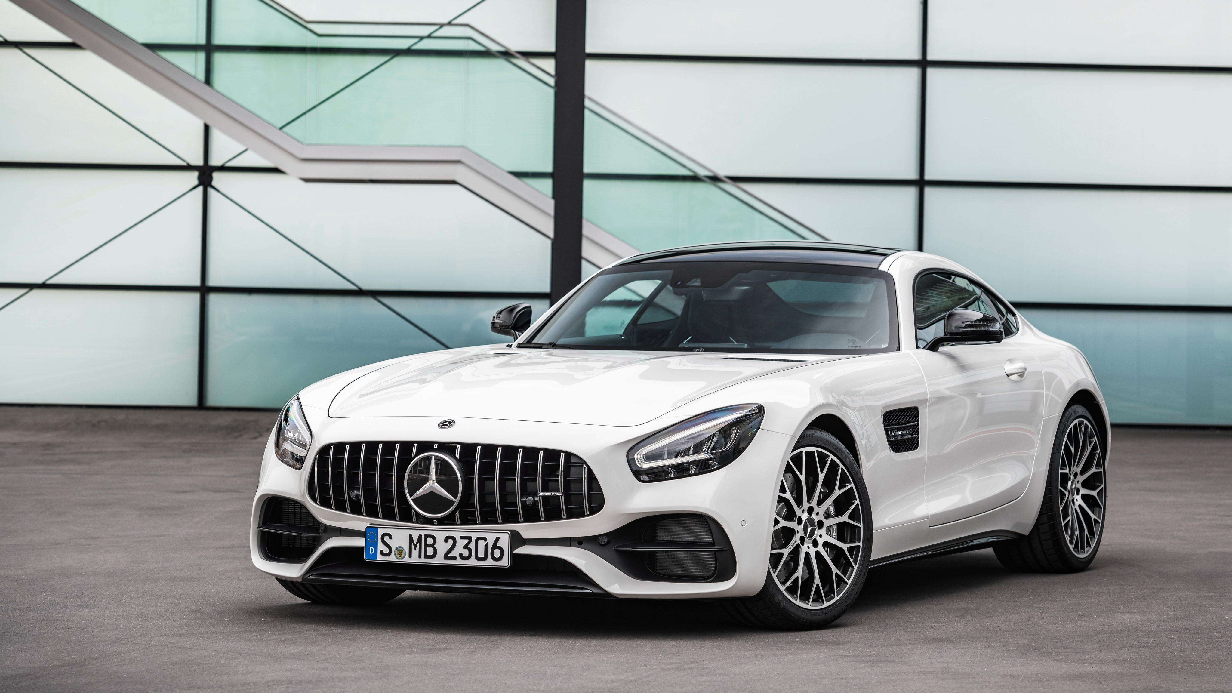 White 2019 Mercedes-Benz AMG GT Front HD Wallpaper