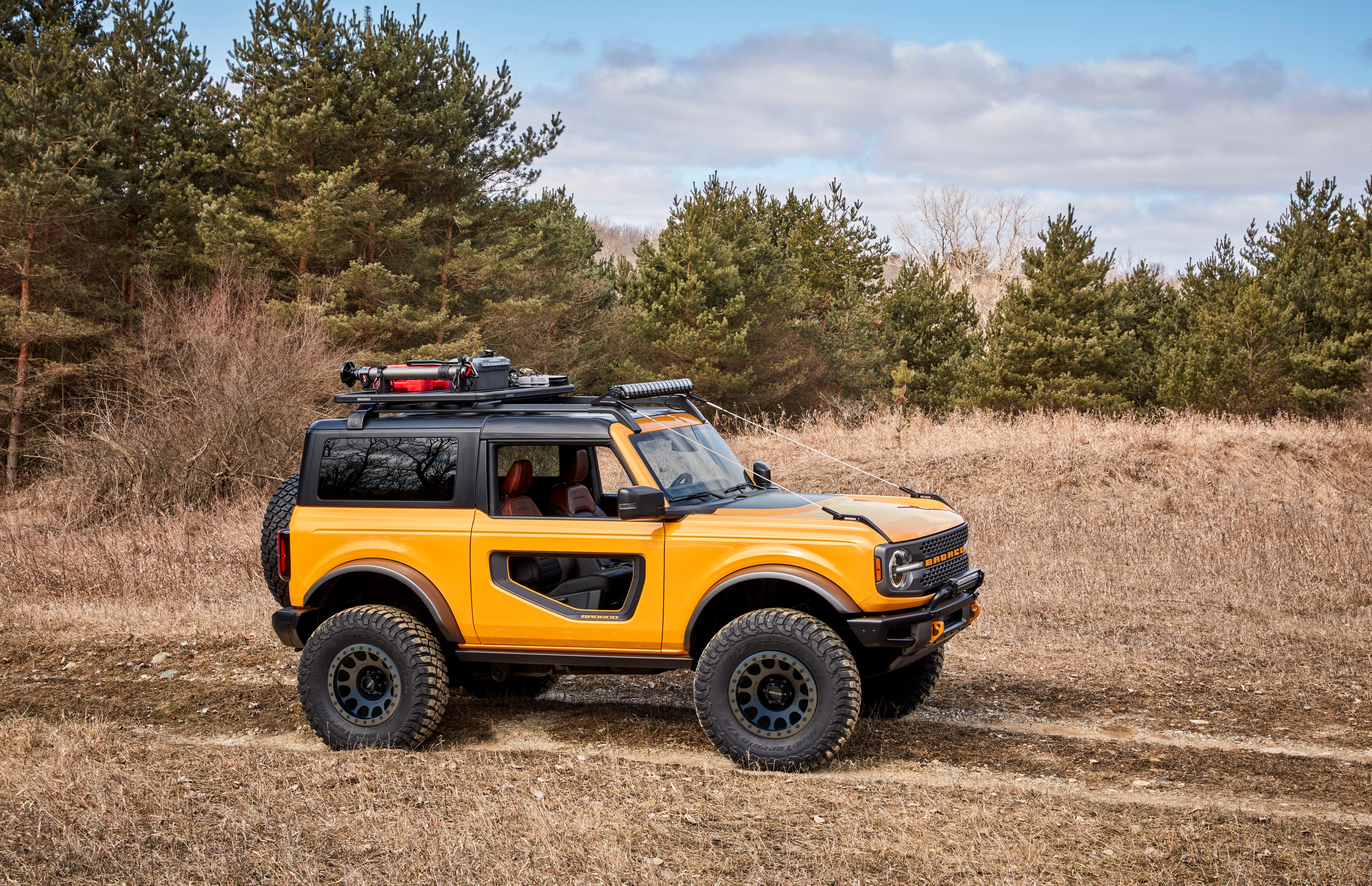 Yellow Ford Bronco 2-Door SUV with Roof Rack HD Wallpaper