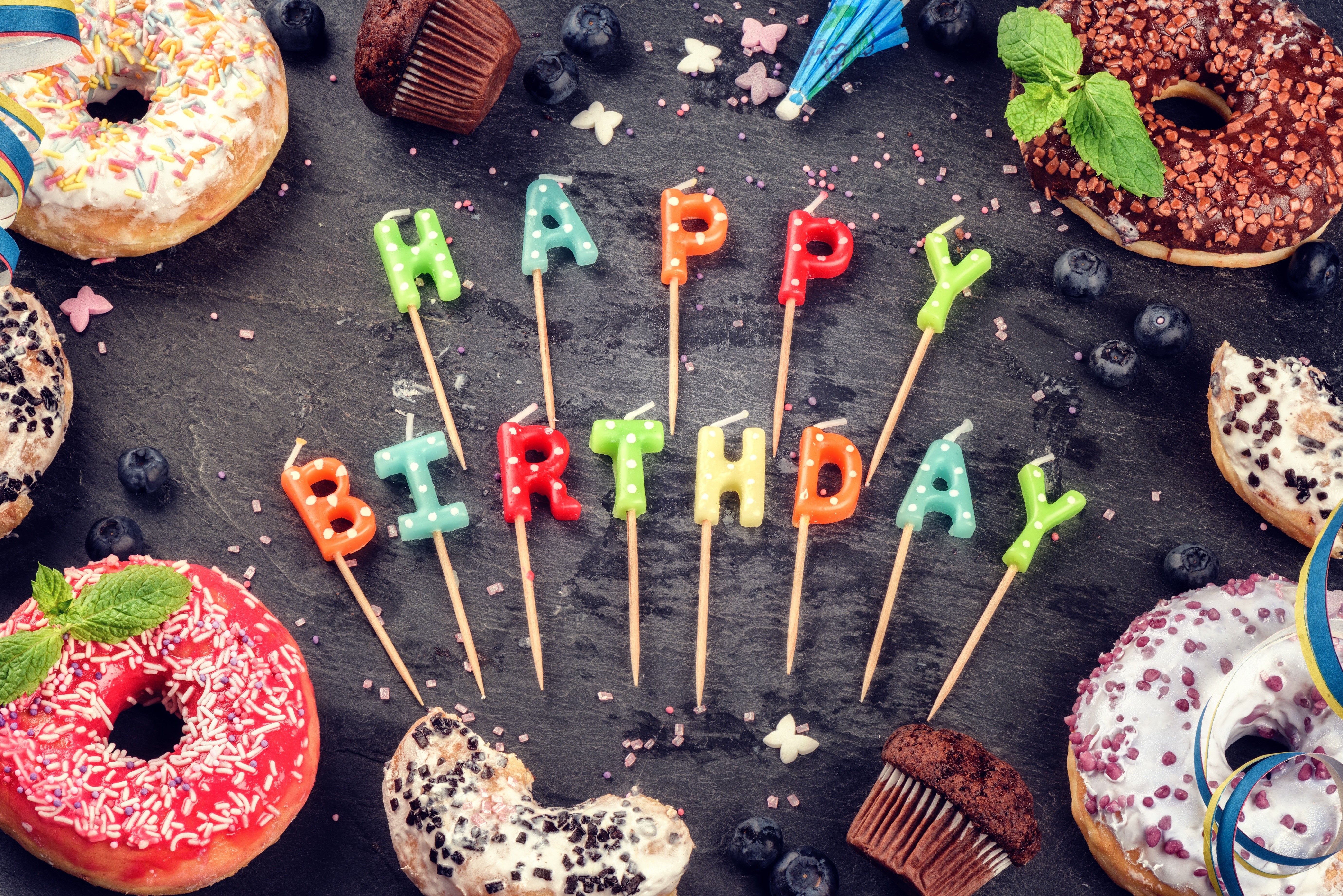 Happy Birthday Candles with Donuts and Cupcakes HD Wallpaper
