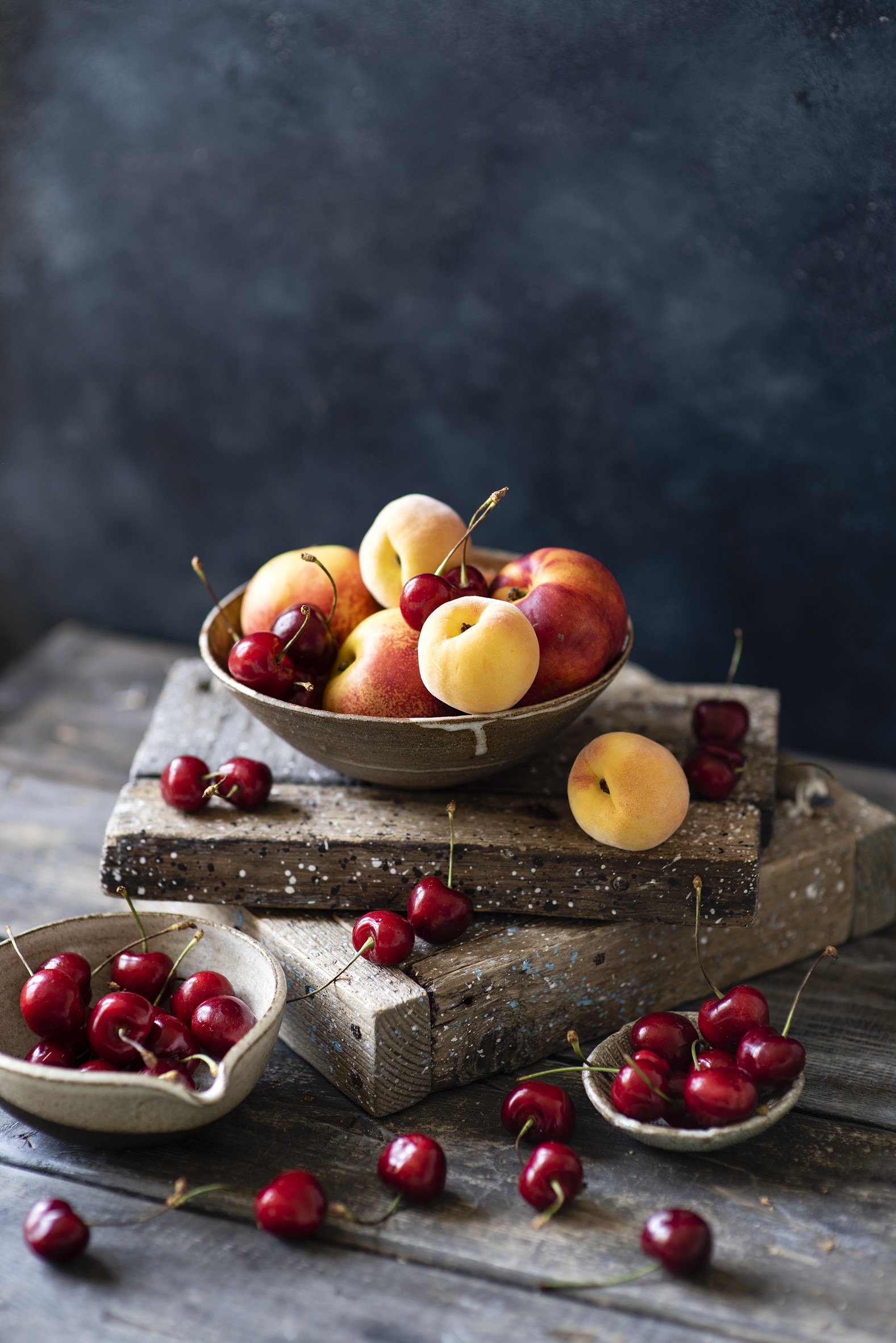 Bowl of Apricots and Cherries on Wood HD Phone Wallpaper