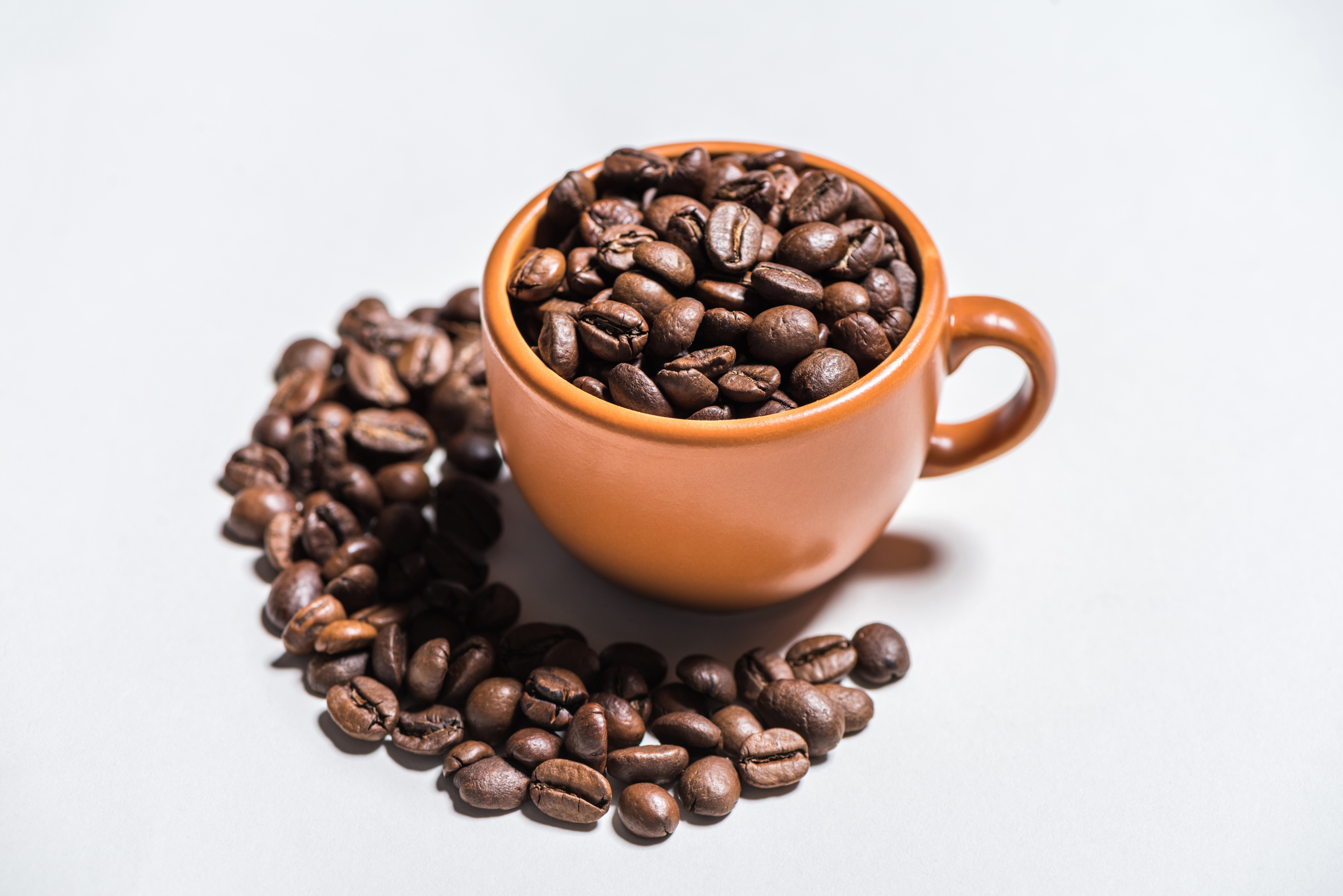 Coffee beans in a cup on a gray background HD Wallpaper