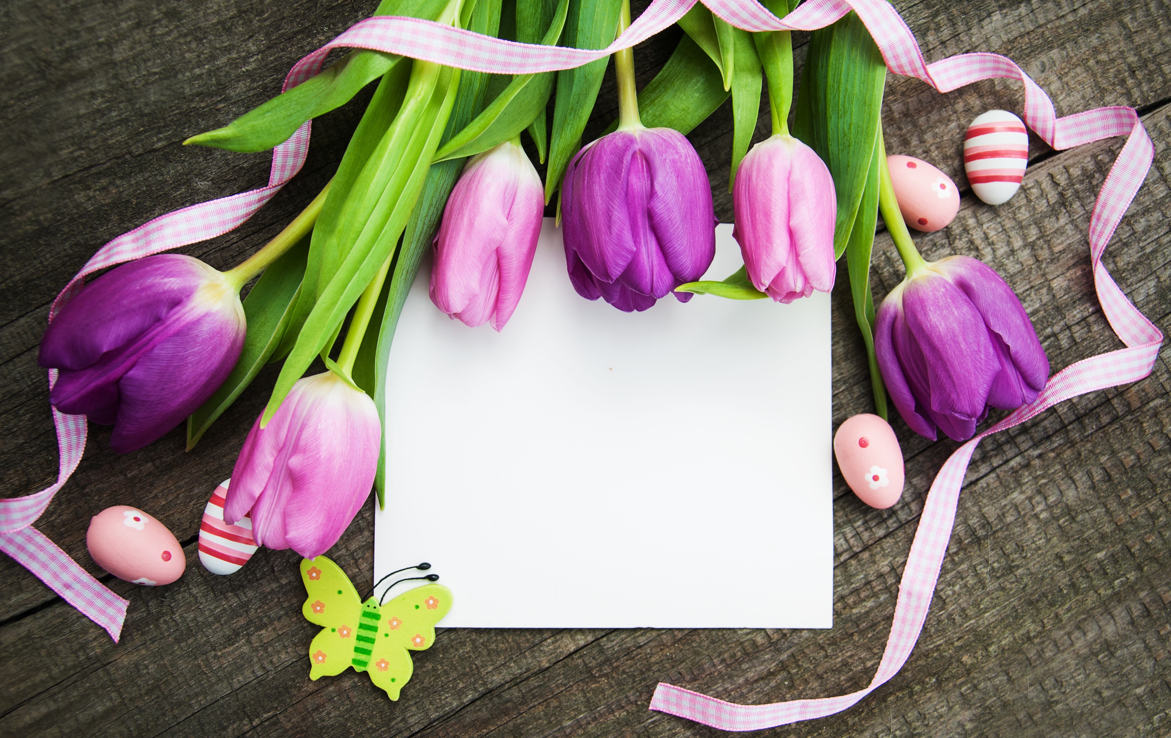 Easter Tulips and Greeting Card Template HD Wallpaper