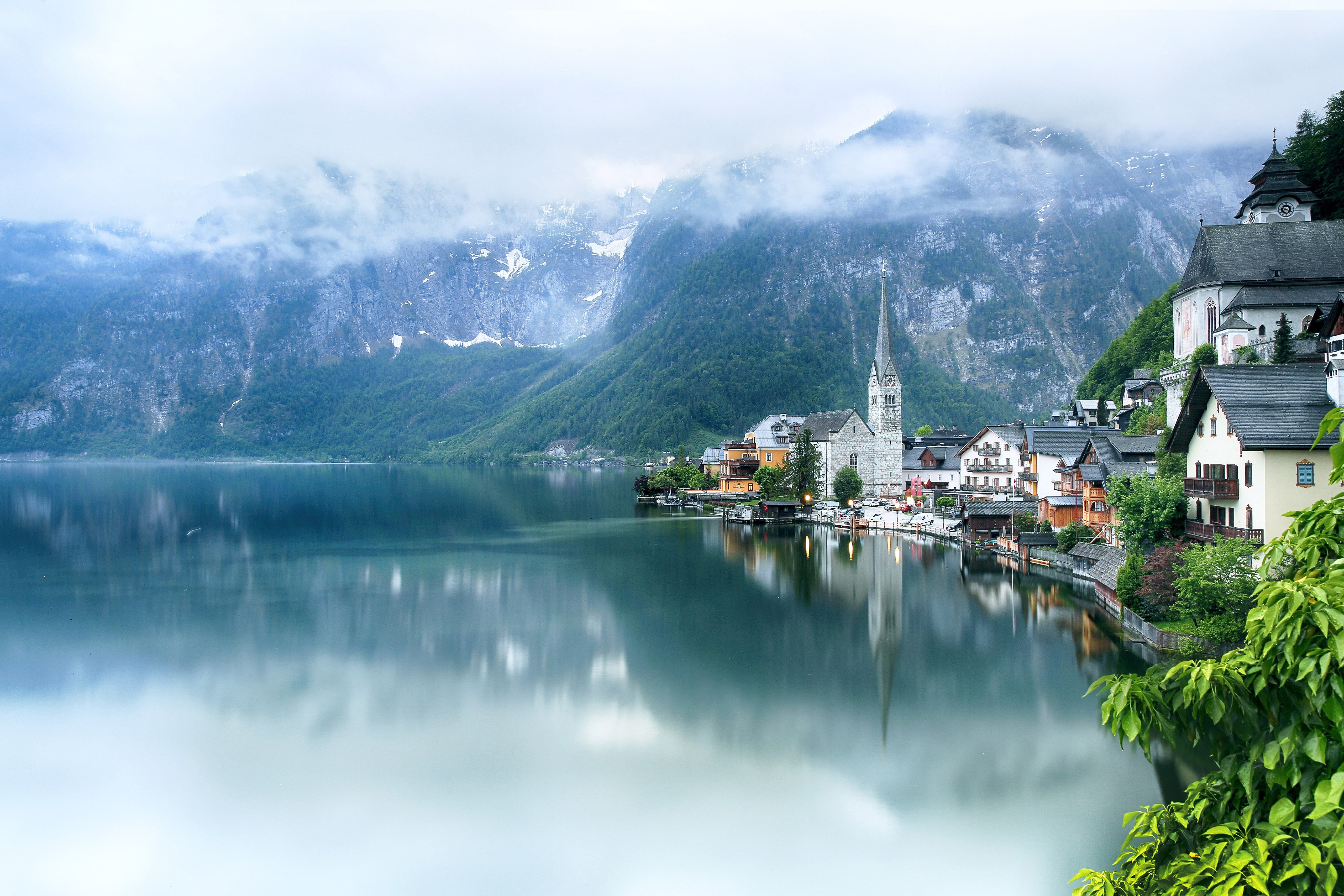 Hallstatt Village and Mountains, Austria HD Wallpaper