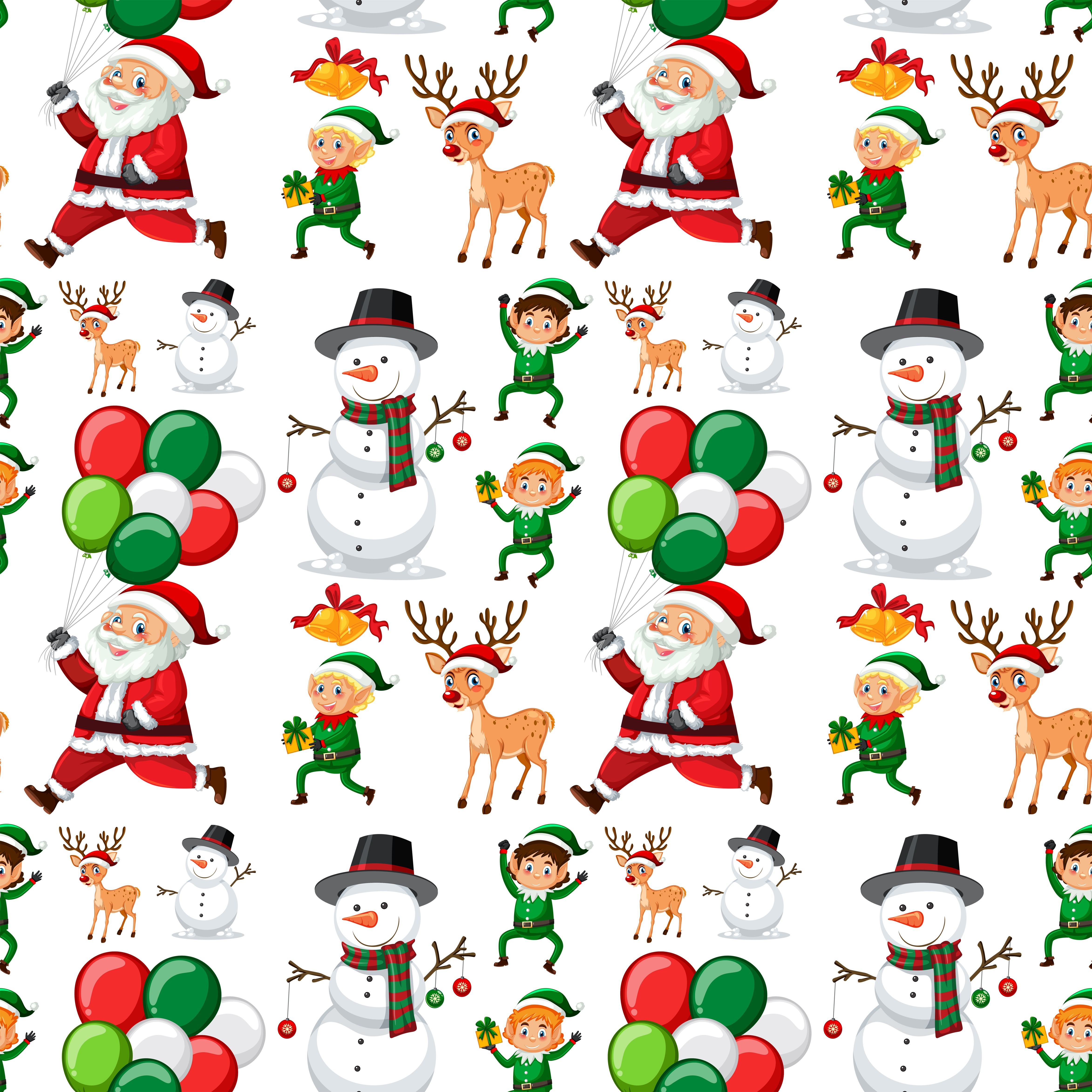 Christmas Pattern with Santa, Snowmen, Elves, and Deer HD Wallpaper