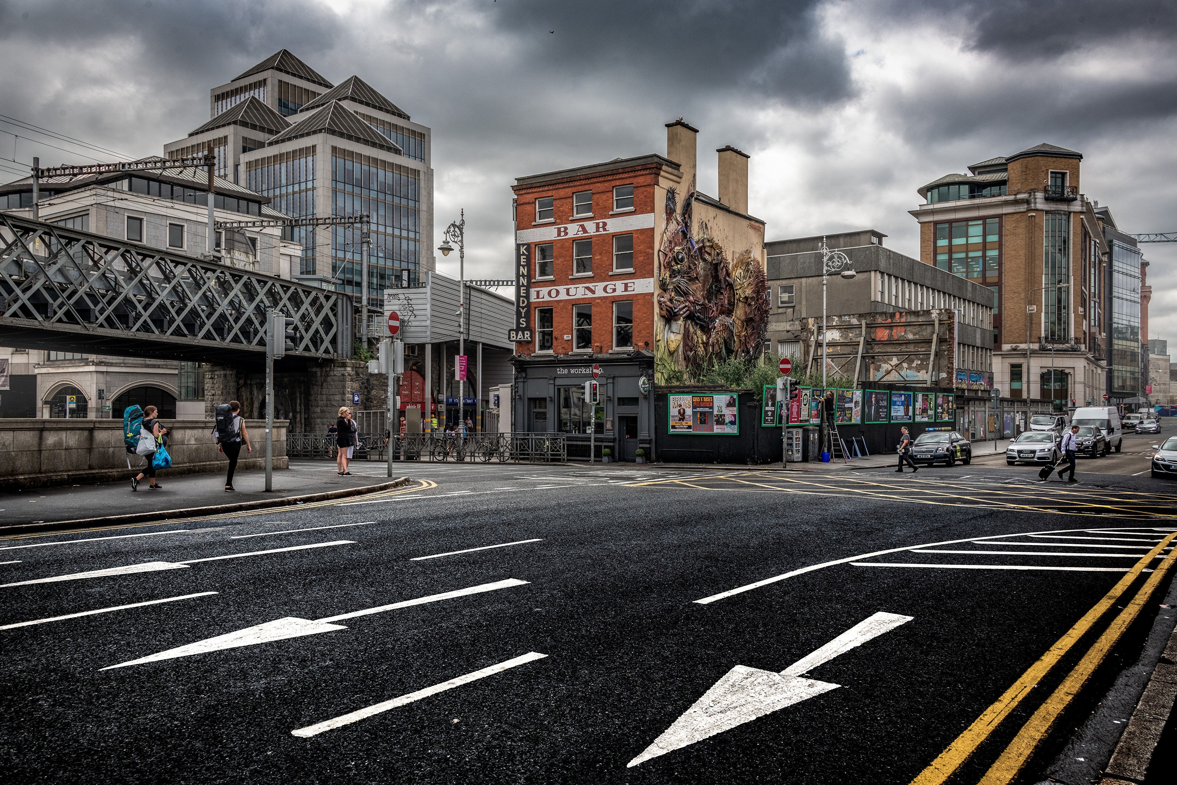 4K Ireland Dublin Street Scene with Buildings and Road HD Wallpaper